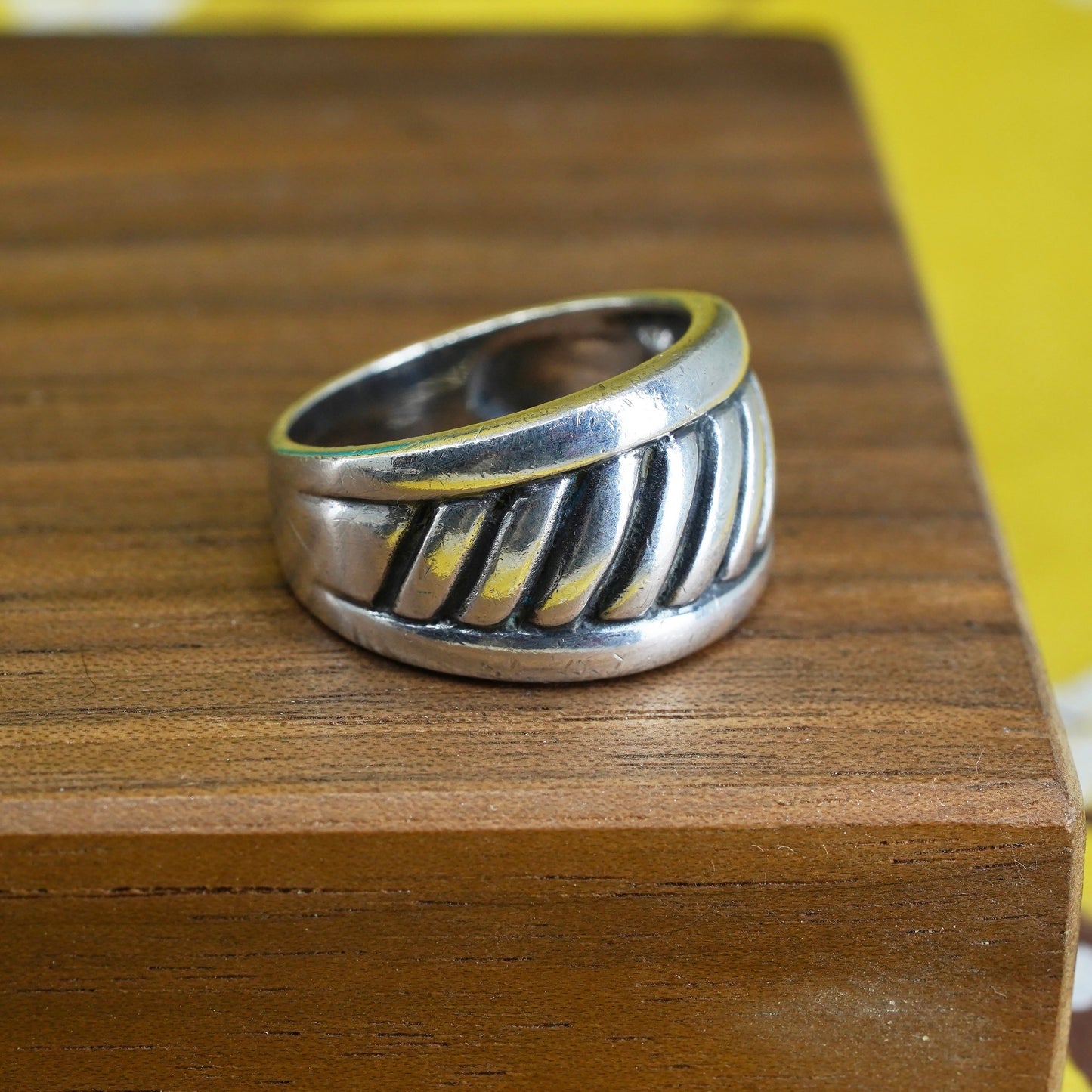 Size 7, VTG Mexico sterling silver handmade ring, 925 ribbed band, minimalist