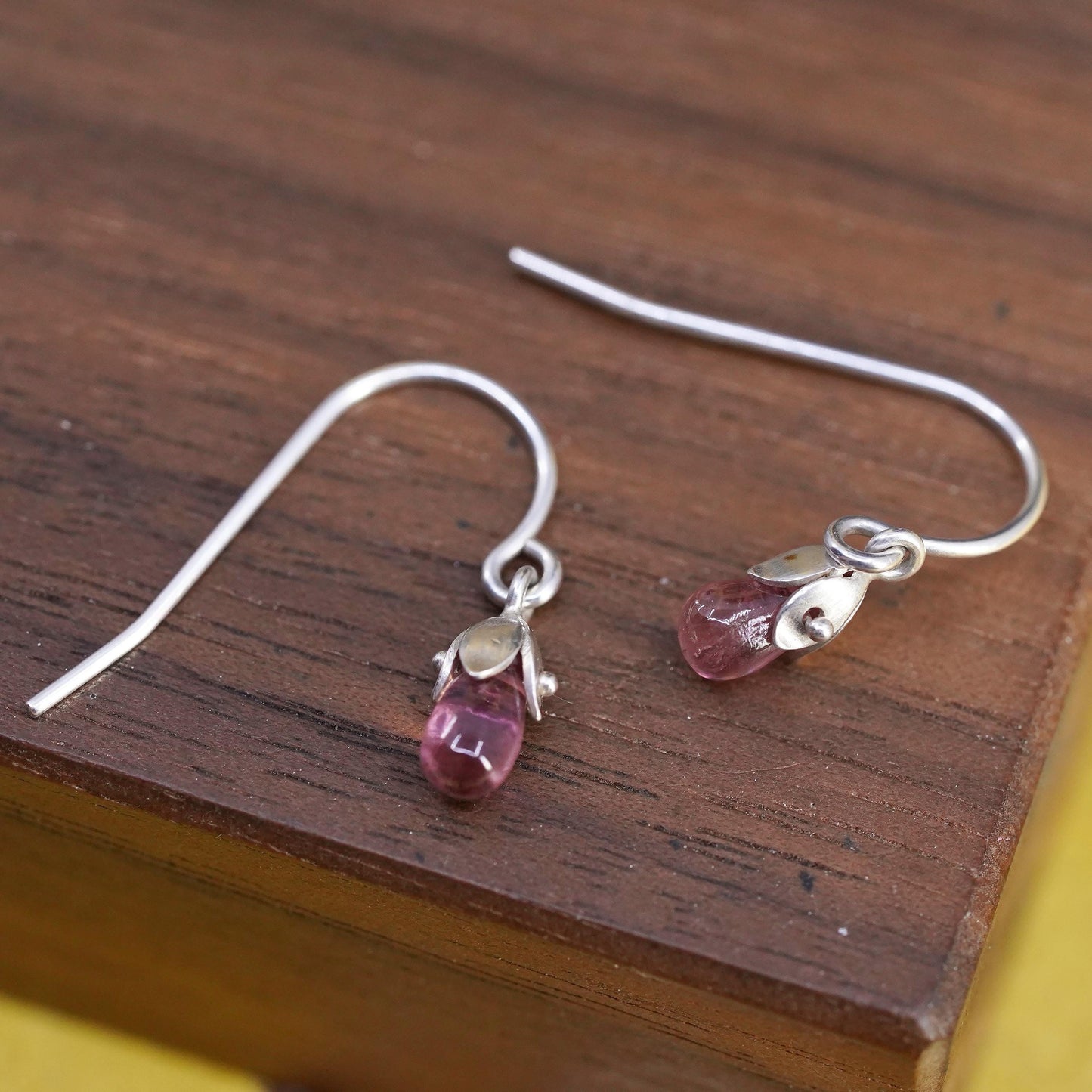 Vintage Sterling silver 925 handmade earrings with pink crystal