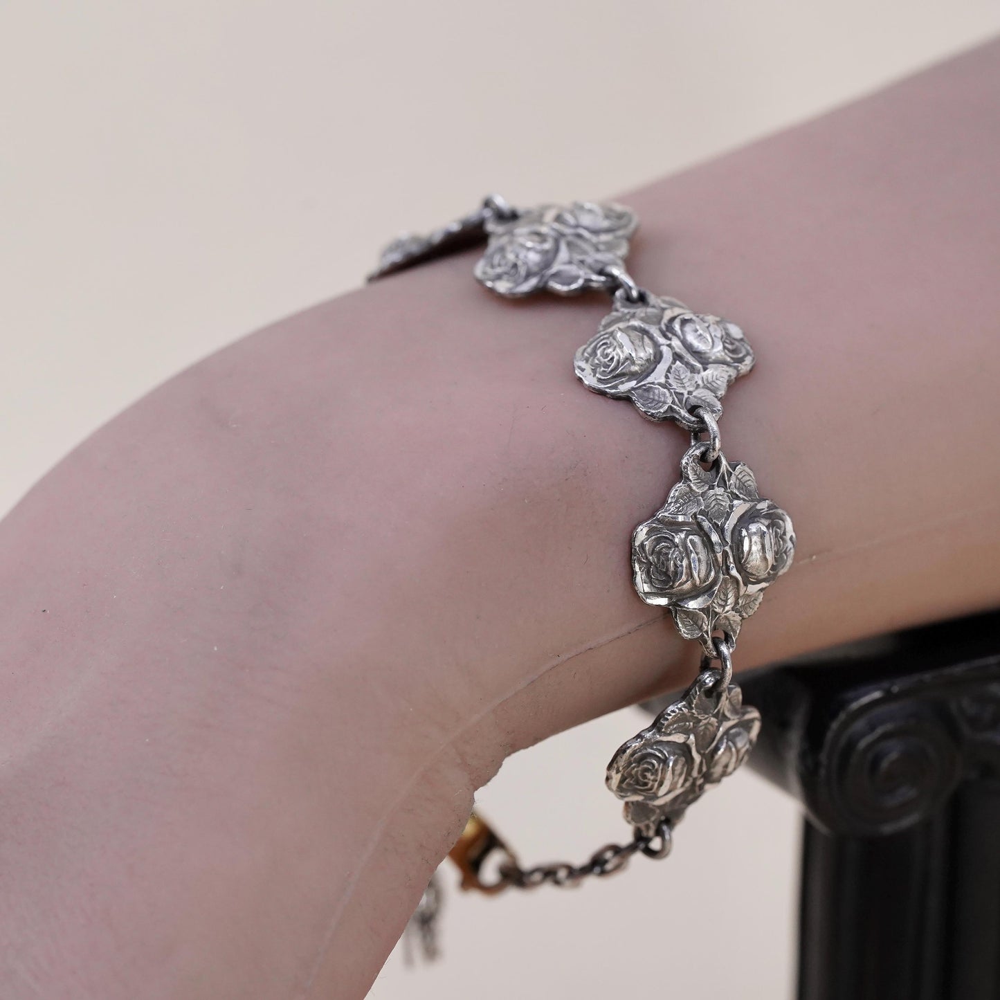 7", Sterling Silver Catholic Rosary Bracelet, Rose Religious Virgin Mary Saints