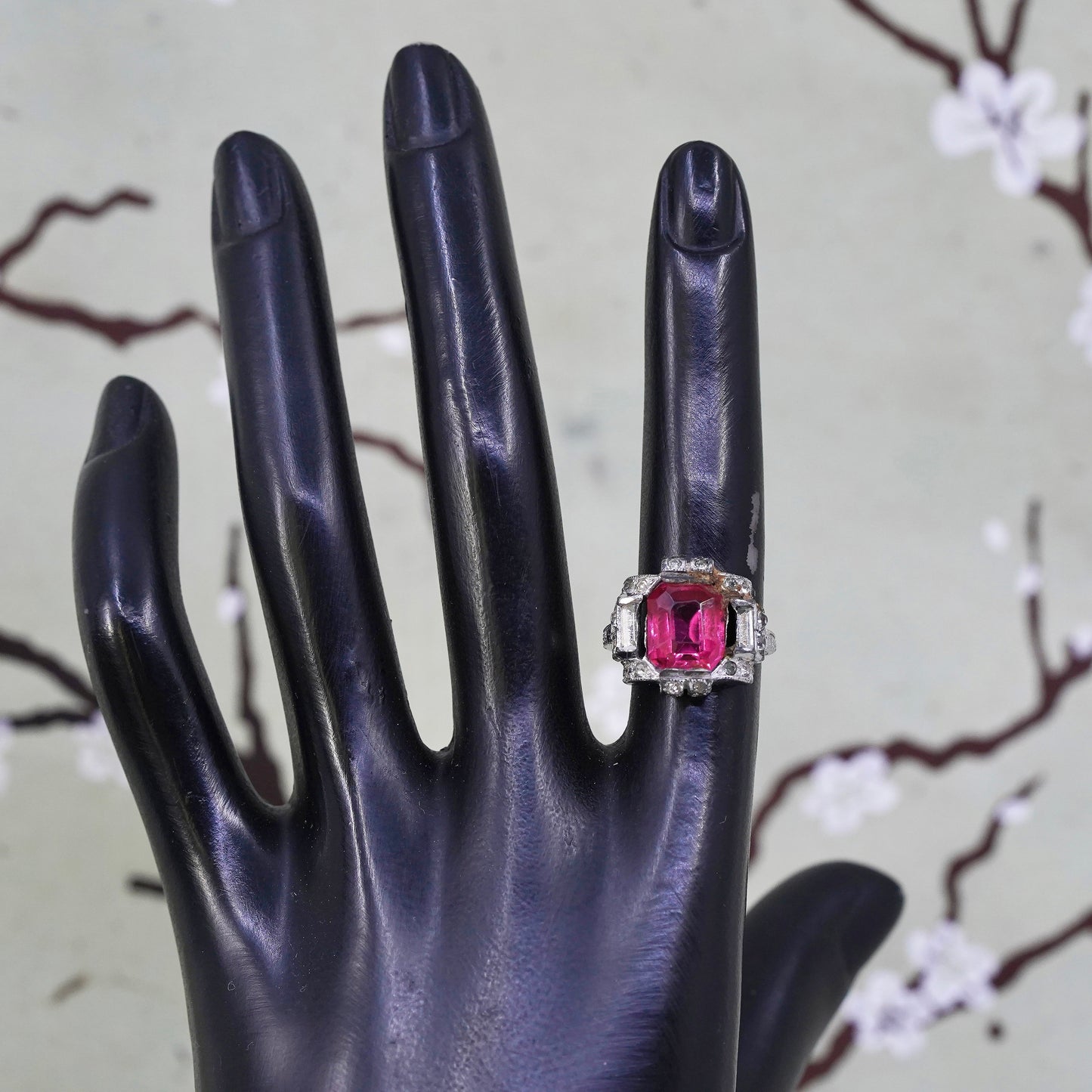 Size 5, 925 Sterling silver ring with pink Rhinestone, engagement ring