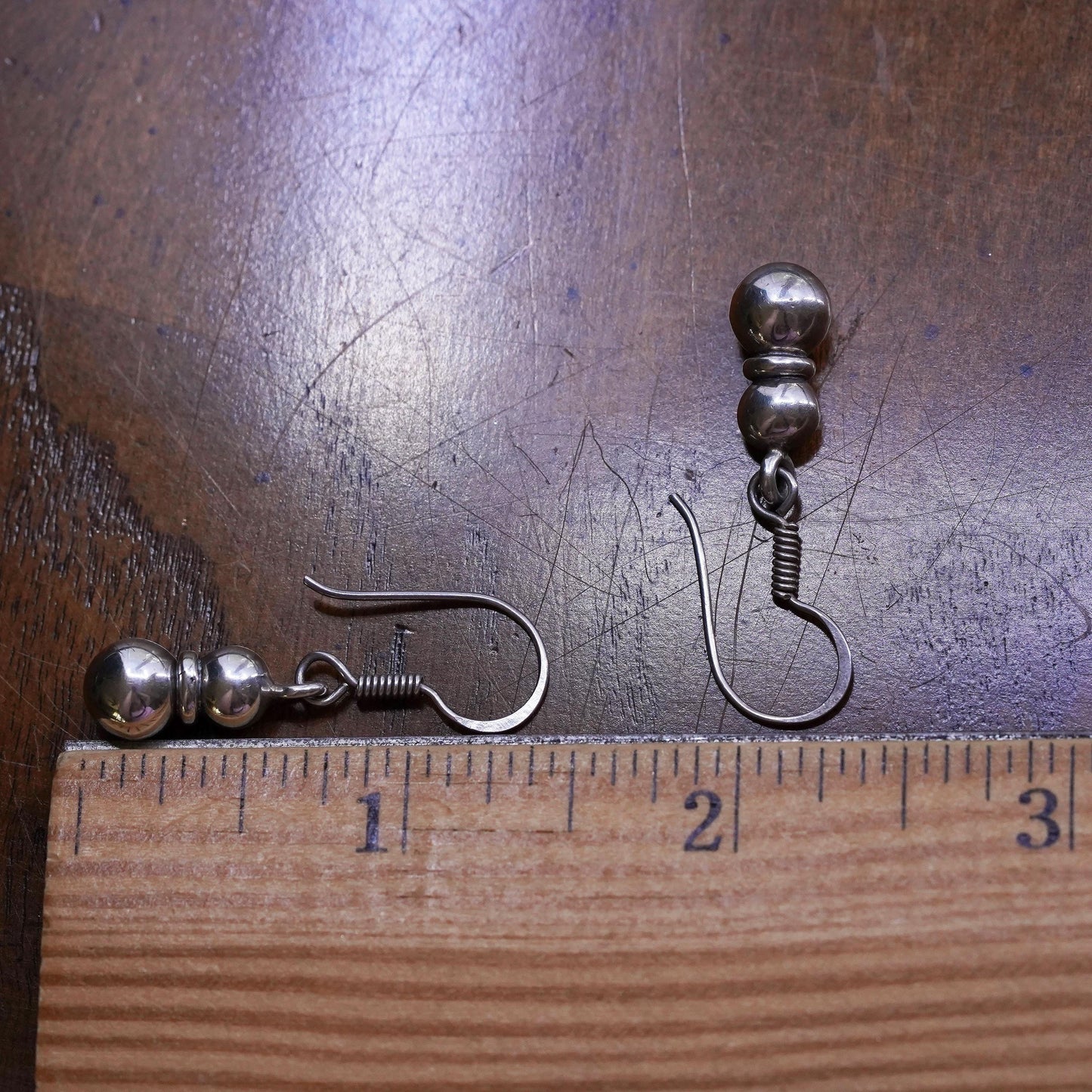 Vintage sterling silver handmade earrings, 925 silver beads dangles