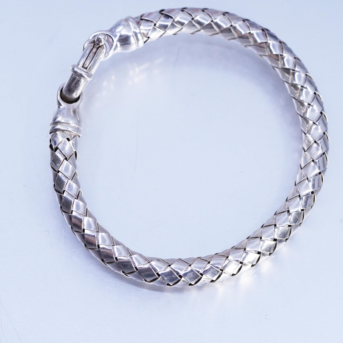 6.5" 925 Sterling Silver Woven Chain Bracelet, Basket Weave Bracelet, Italian