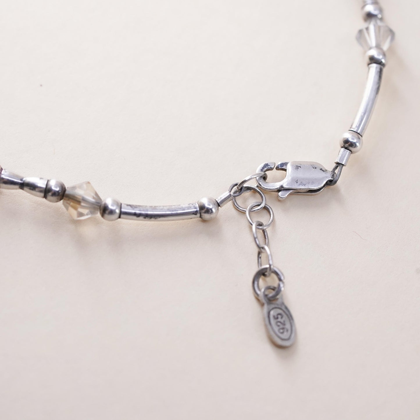 7.5", Vintage sterling silver bracelet, 925 silver cube bangle w/ crystal beads