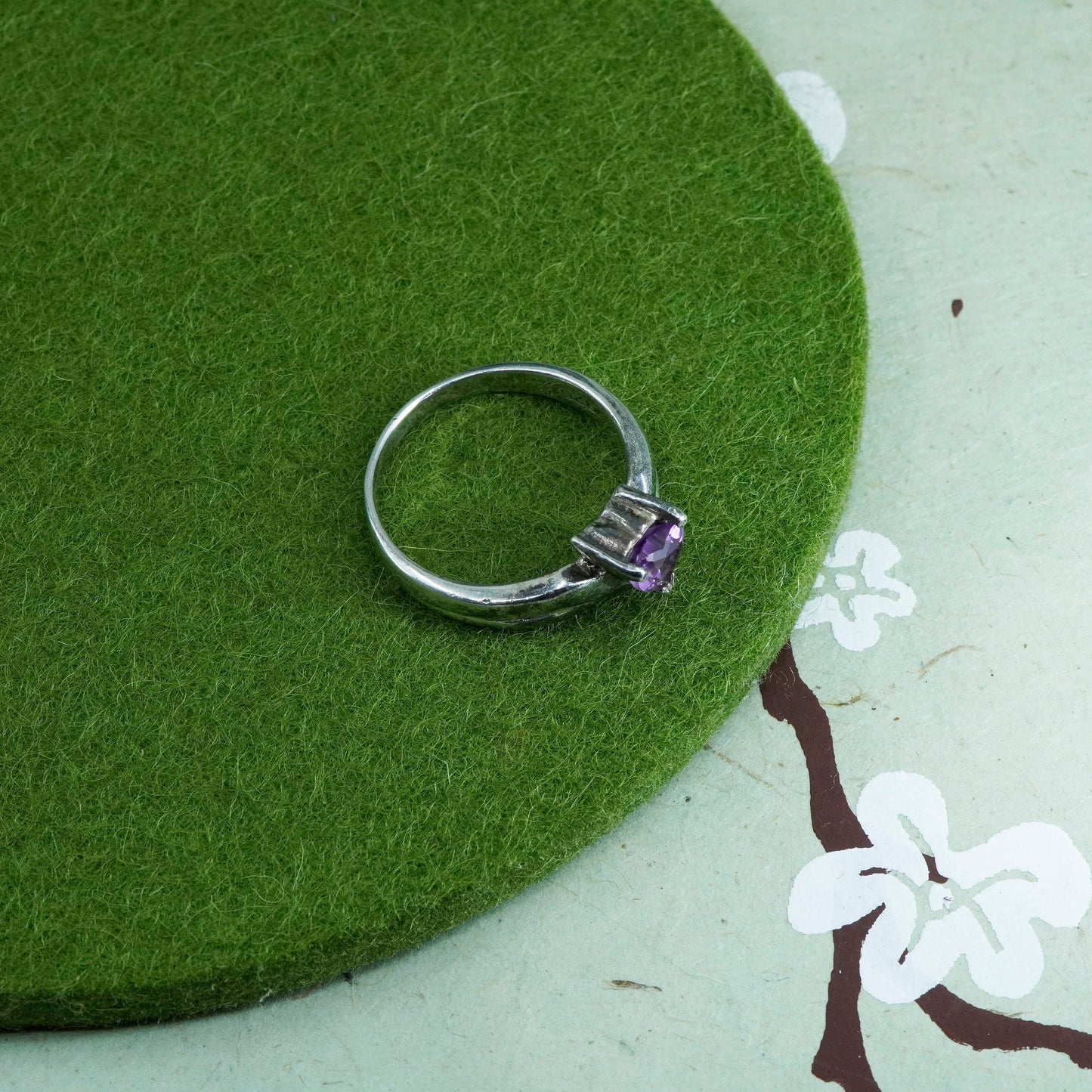 Size 6, sterling 925 silver handmade ring amethyst, modernist, statement ring