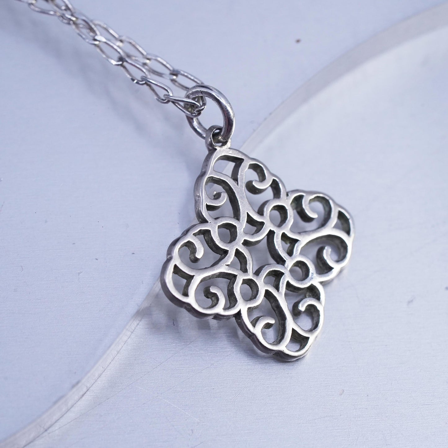 18+2", vintage Jewelry, Sterling 925 silver oval necklace filigree pendant