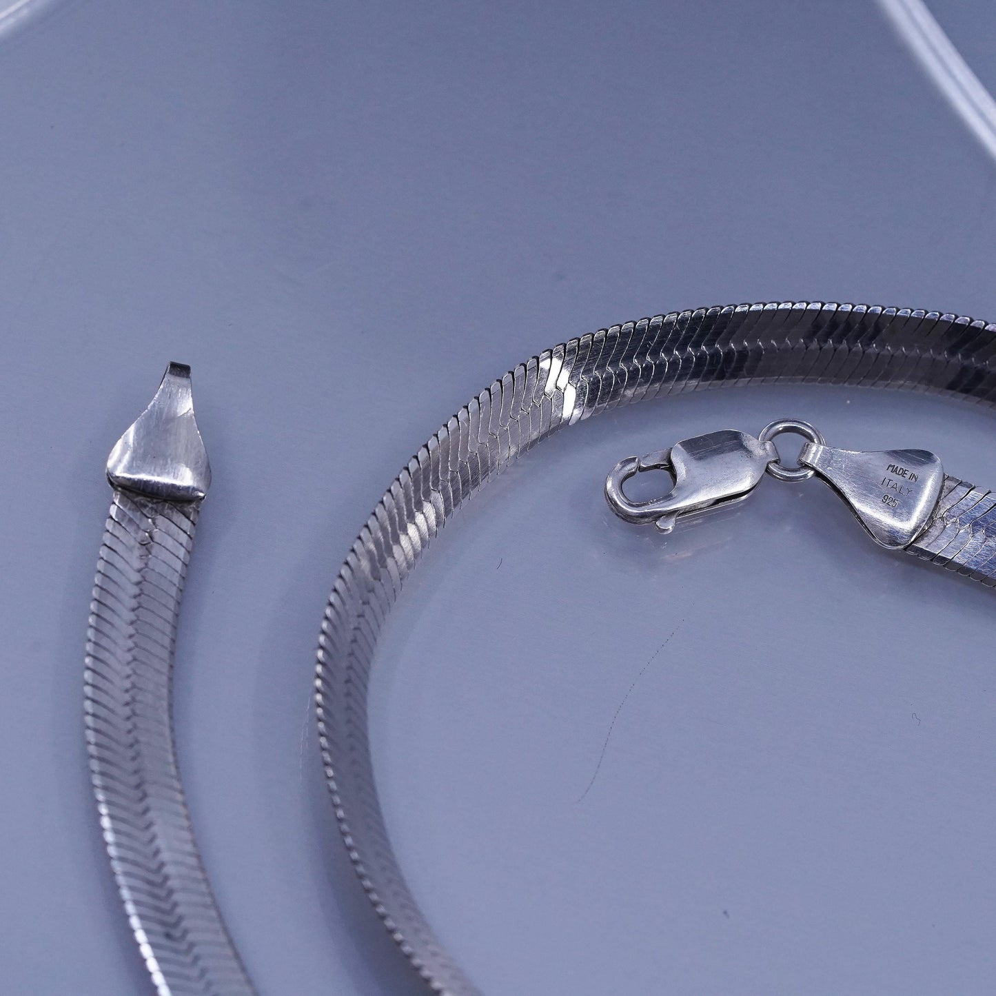 18” 7mm, vintage Italian Sterling 925 silver herringbone chain necklace