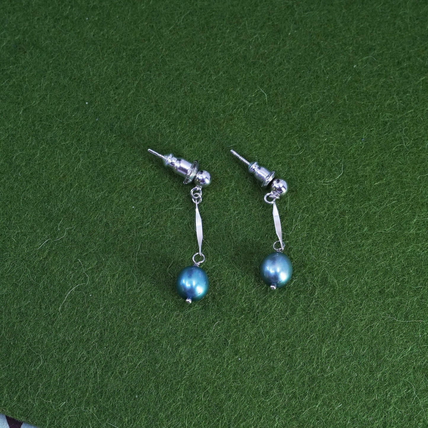 Vintage Sterling silver 925 handmade earrings with black pearl drops