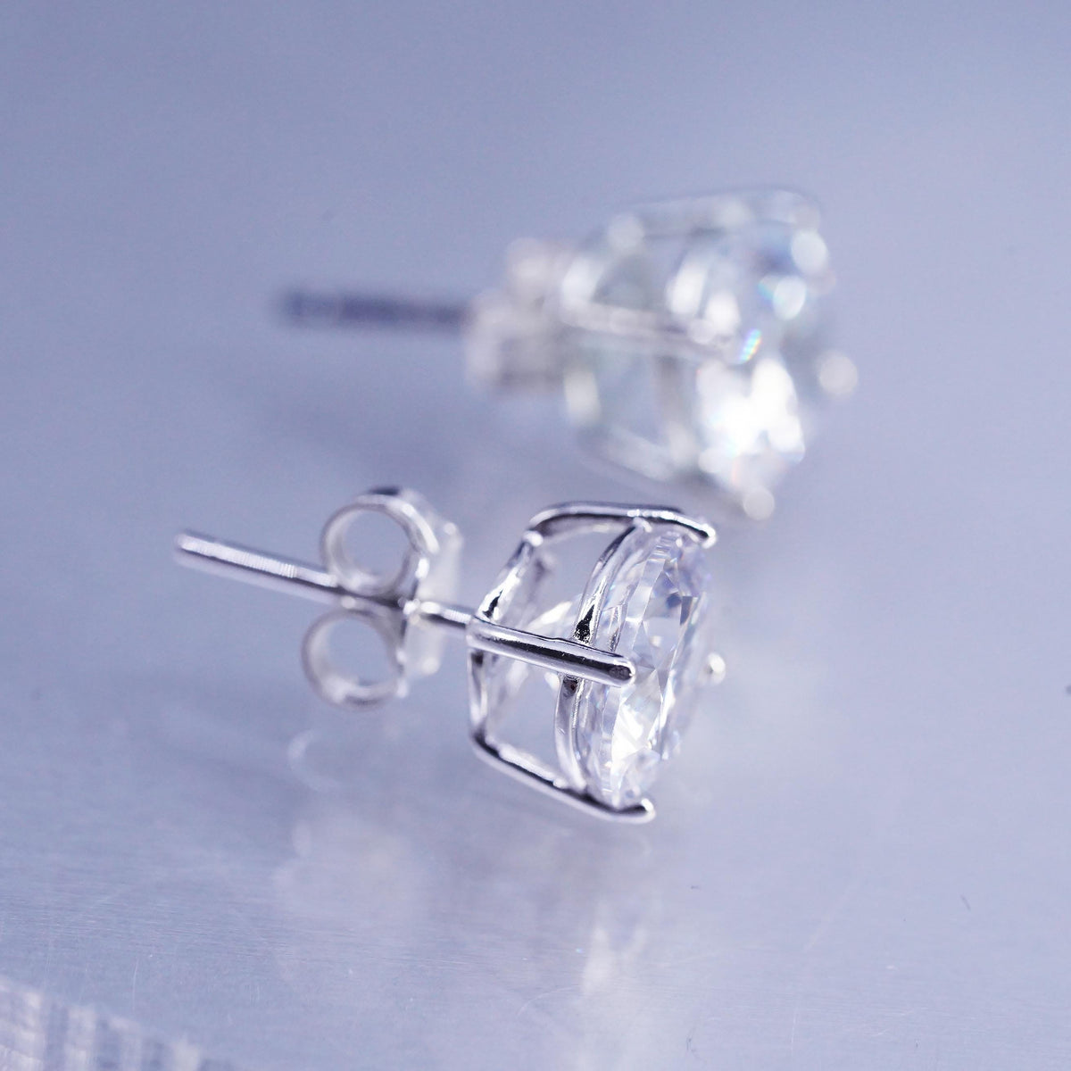8mm, Vintage Sterling 925 silver earrings, studs with cz inlay