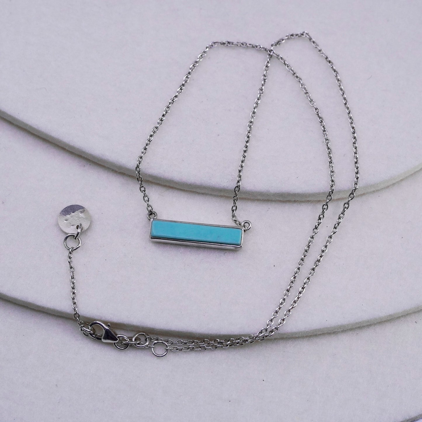 16+2”, Pura Vida Sterling 925 silver handmade necklace w/ turquoise bar pendant