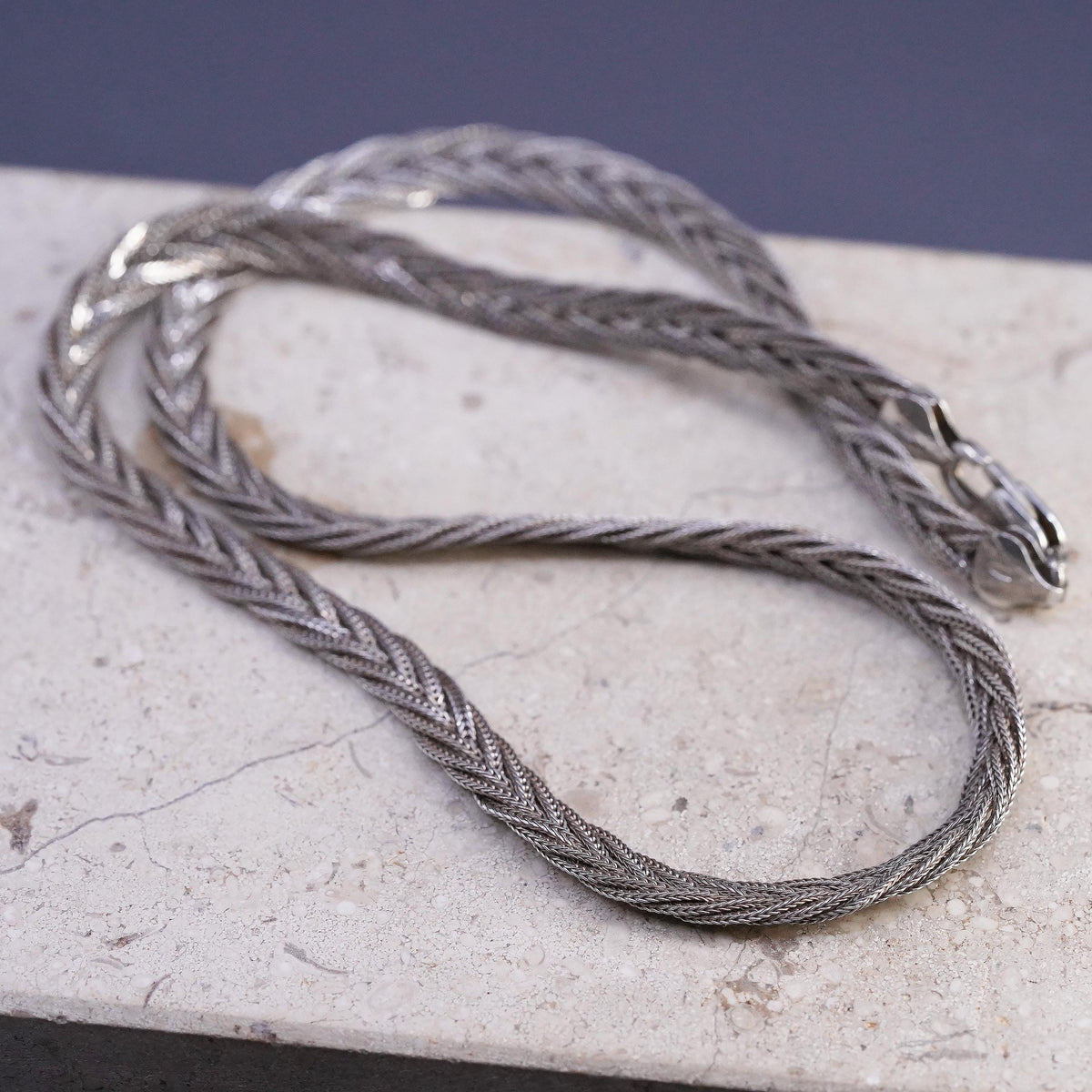 18" 6mm, vintage Sterling silver necklace, woven braided 925 snake chain choker