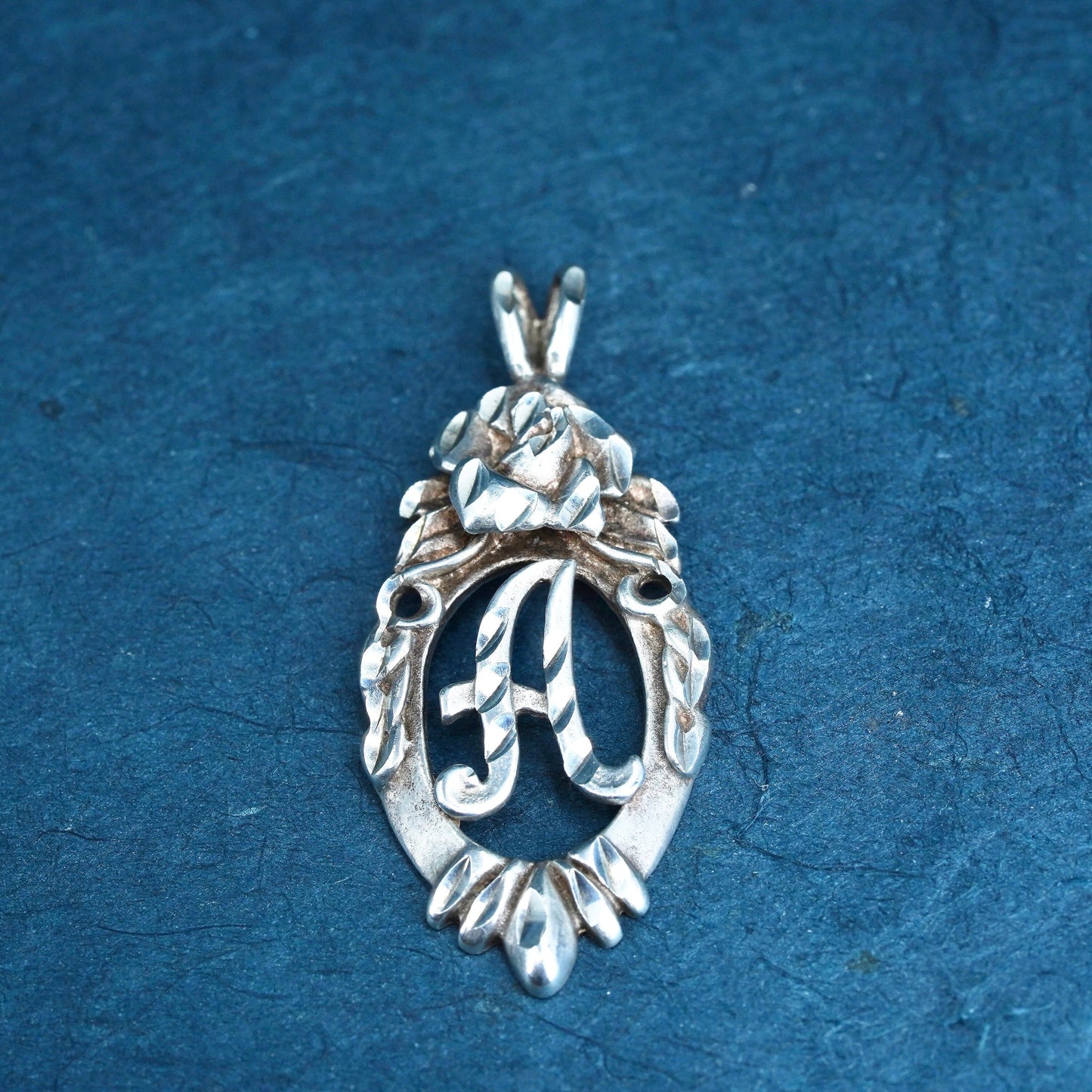 Vintage sterling silver handmade pendant, 925 charm, letter "A"