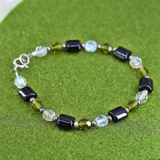 7", Sterling silver bracelet, 925 silver clasp with colorful crystal beads