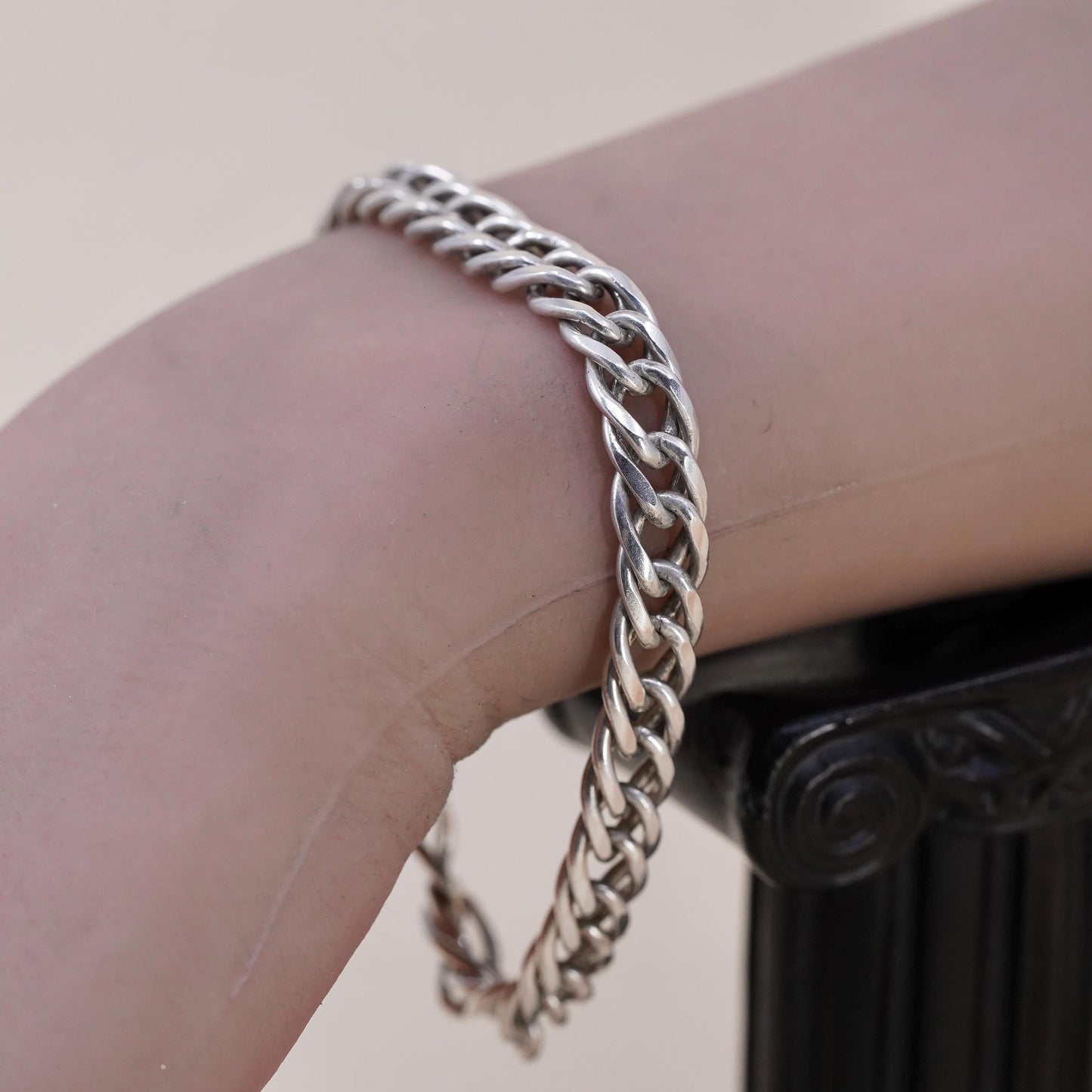 7.25" 8mm, Vintage sterling silver bracelet, 925 double curb chain