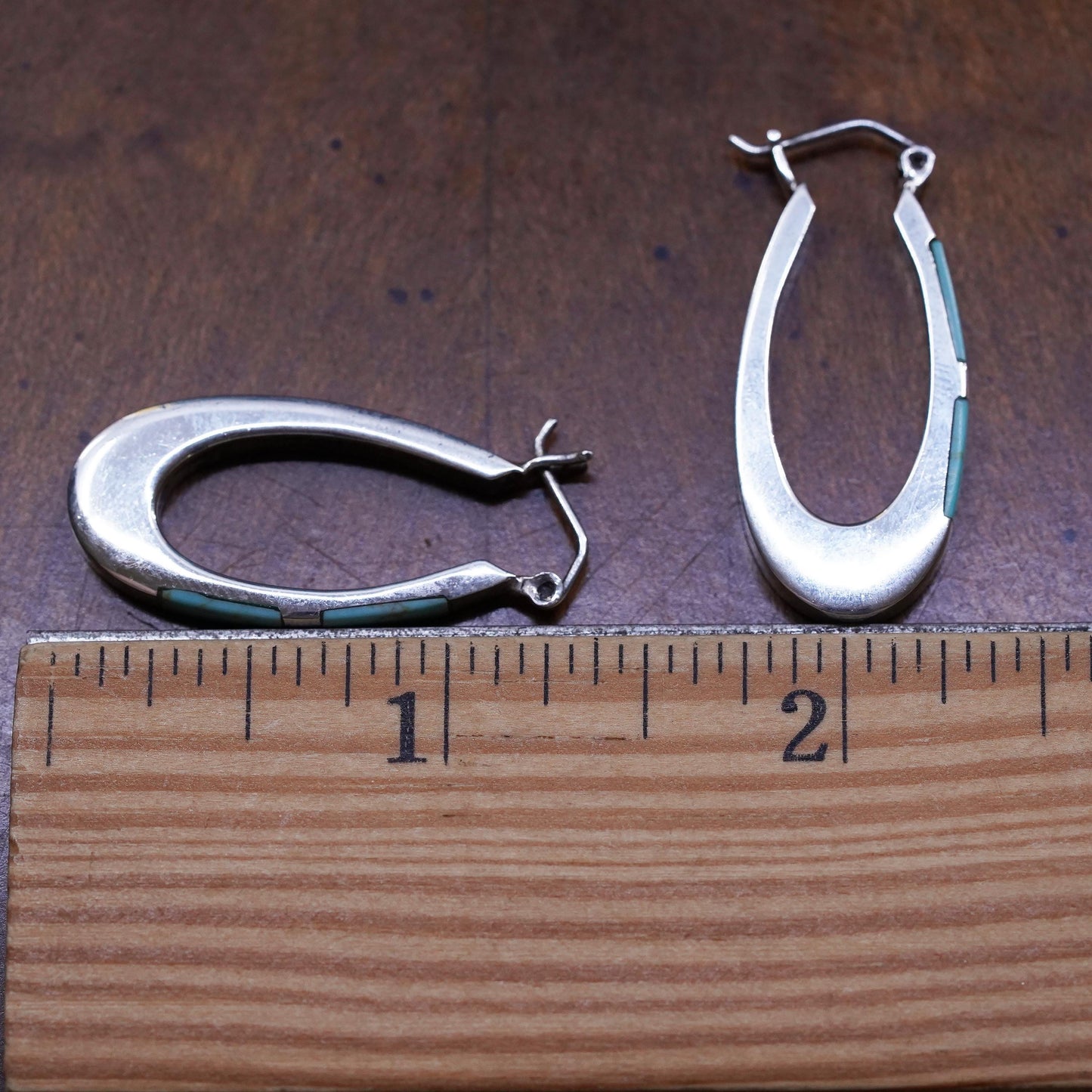 1.25", Mexican southwestern Sterling silver hoop earrings, 925 huggie turquoise