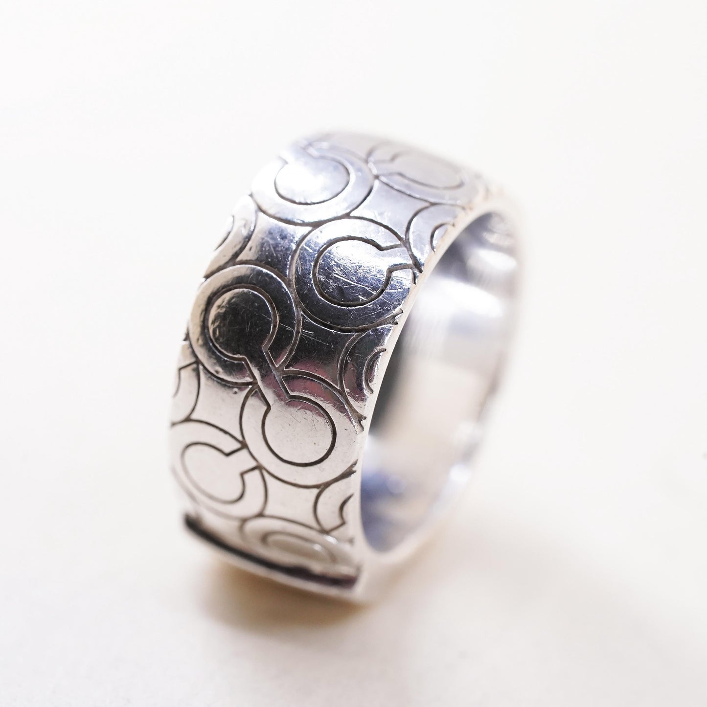 Size 5.5, Vintage Coach logo sterling silver ring, 925 wide band
