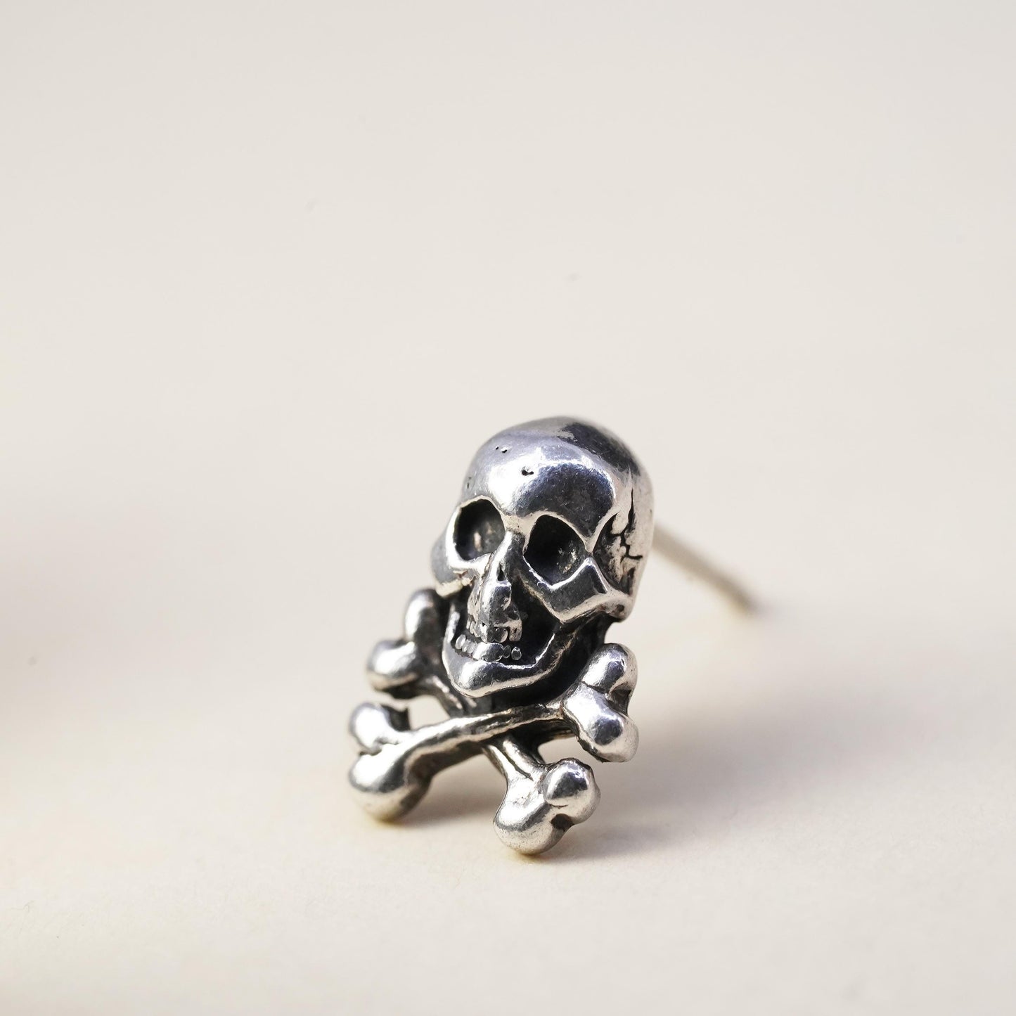 Vintage handmade single earring. Sterling 925 silver skull stud