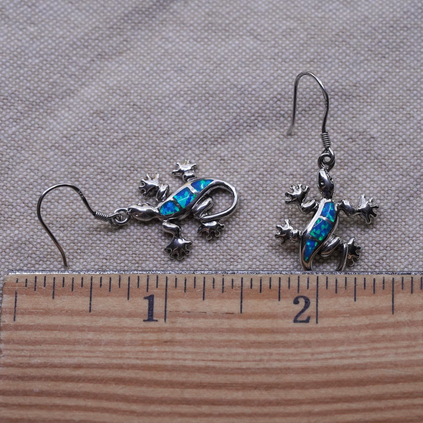 Vintage Sterling silver handmade earrings, 925 lizard with opal inlay