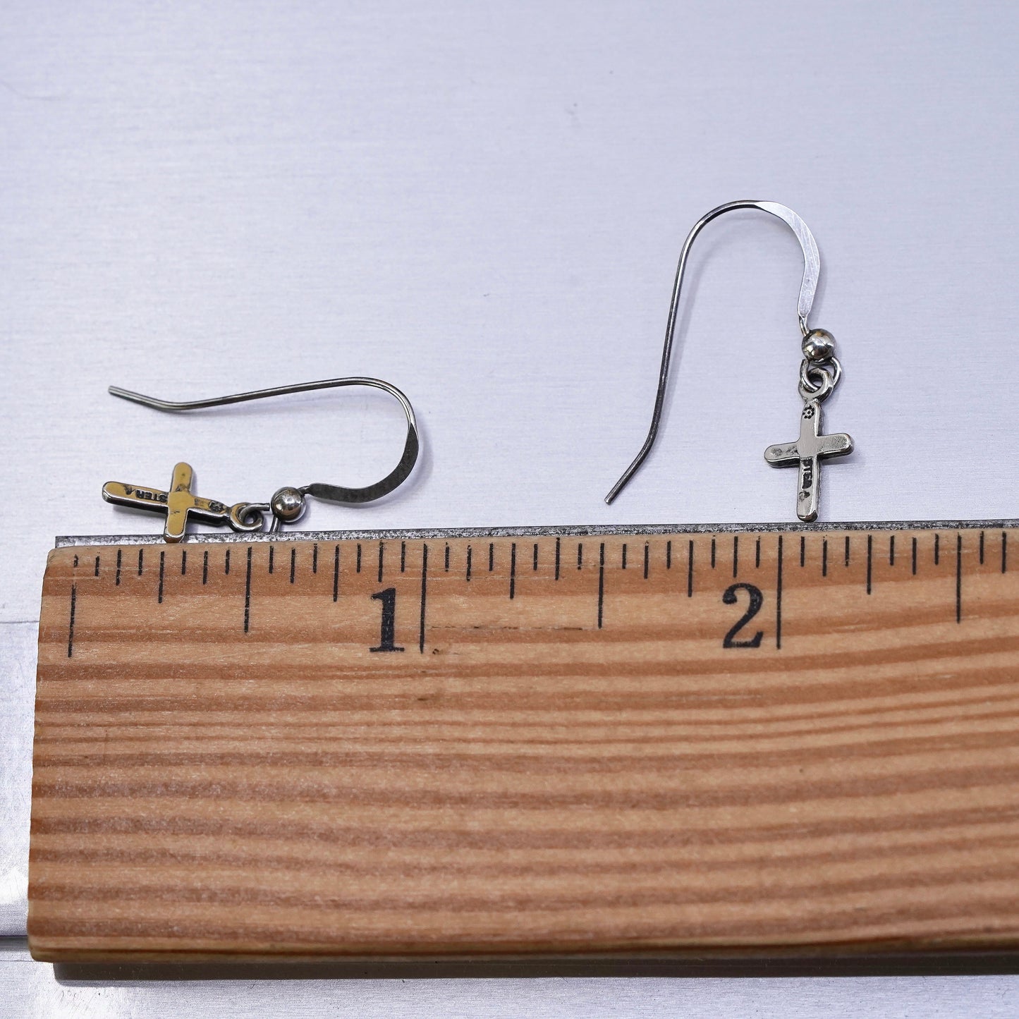 Vintage Sterling silver handmade earrings, 925 tiny cross stamped ster
