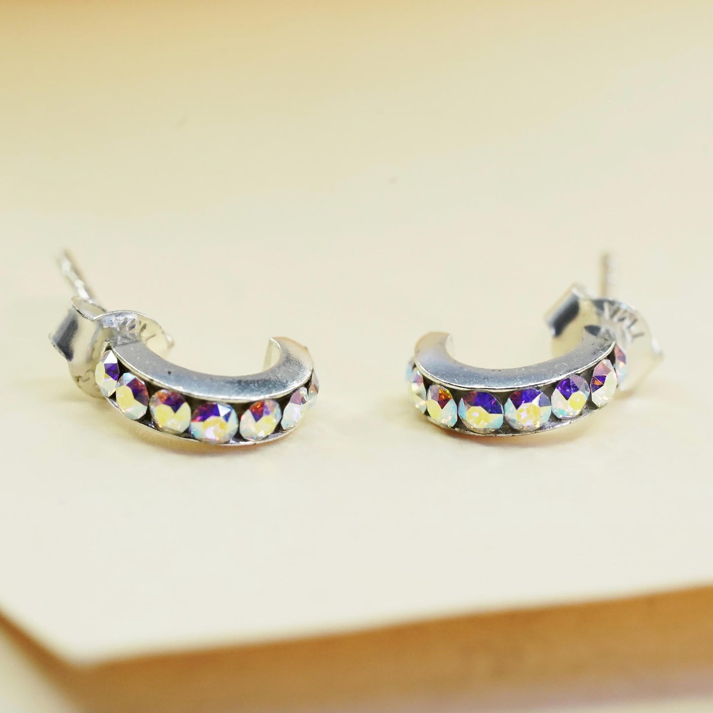10mm, sterling 925 silver studs, 925 huggie earrings with cluster AB crystal