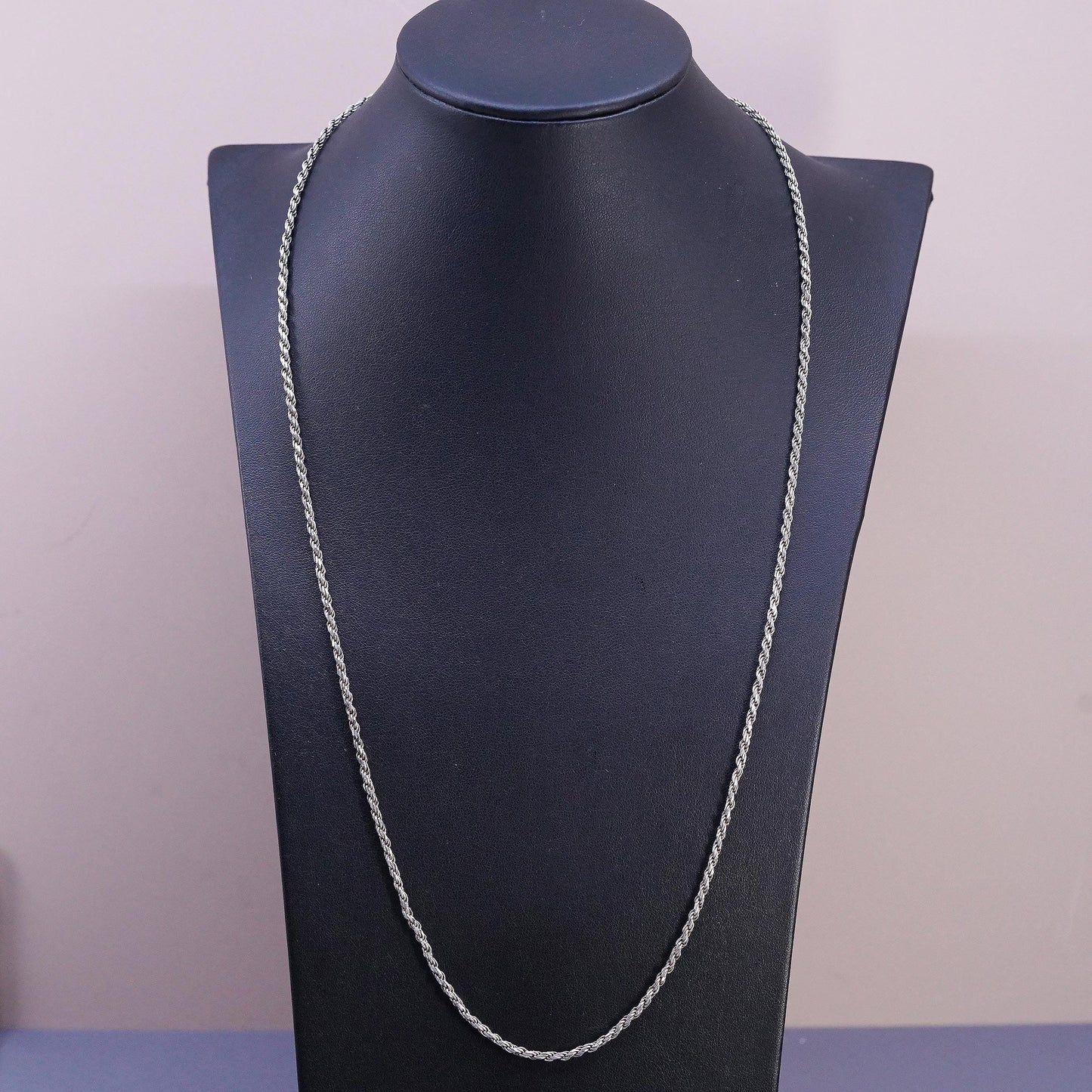 24" 2mm, vintage Italian Sterling silver handmade necklace, 925 rope chain