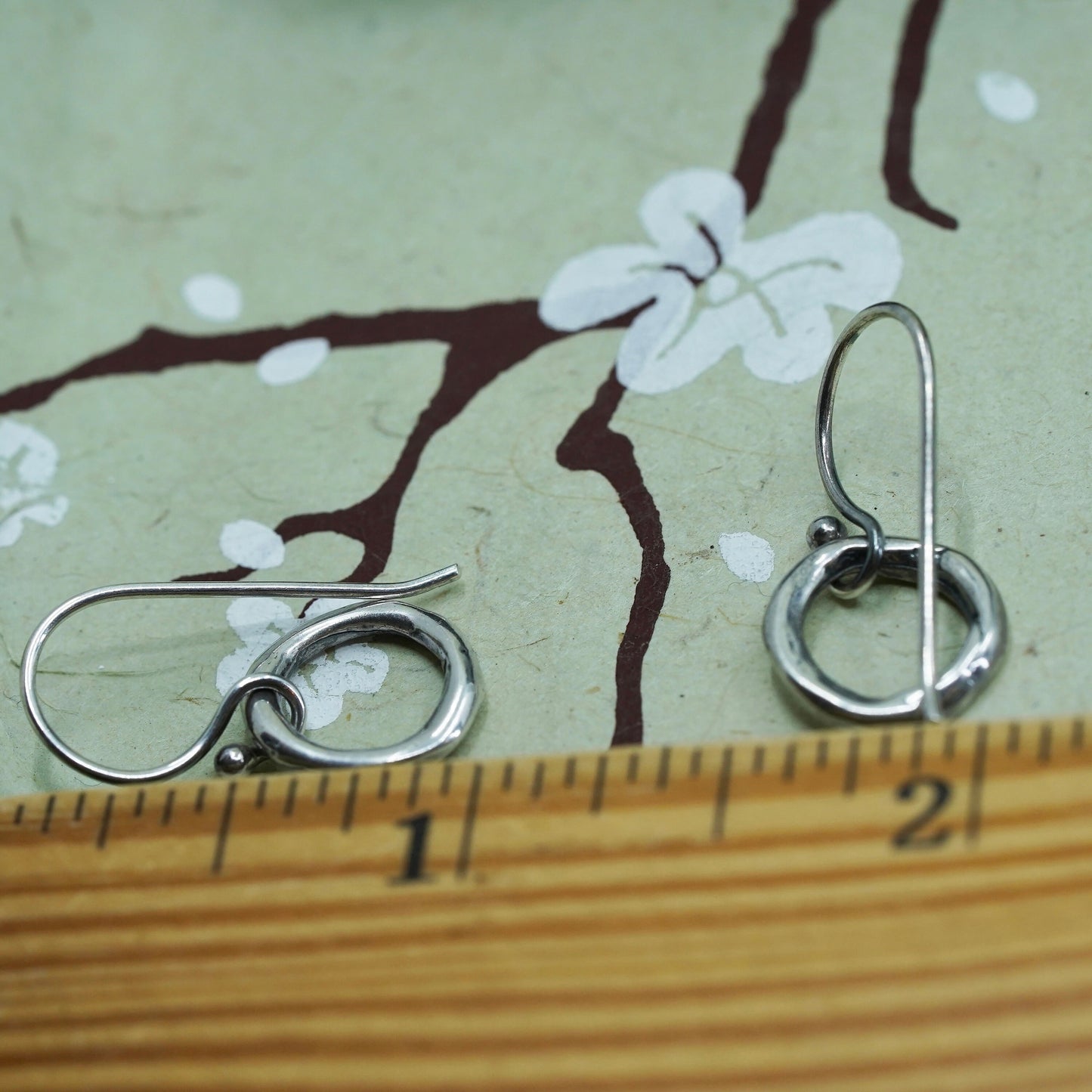 Vintage sterling silver handmade earrings, 925 circle dangles