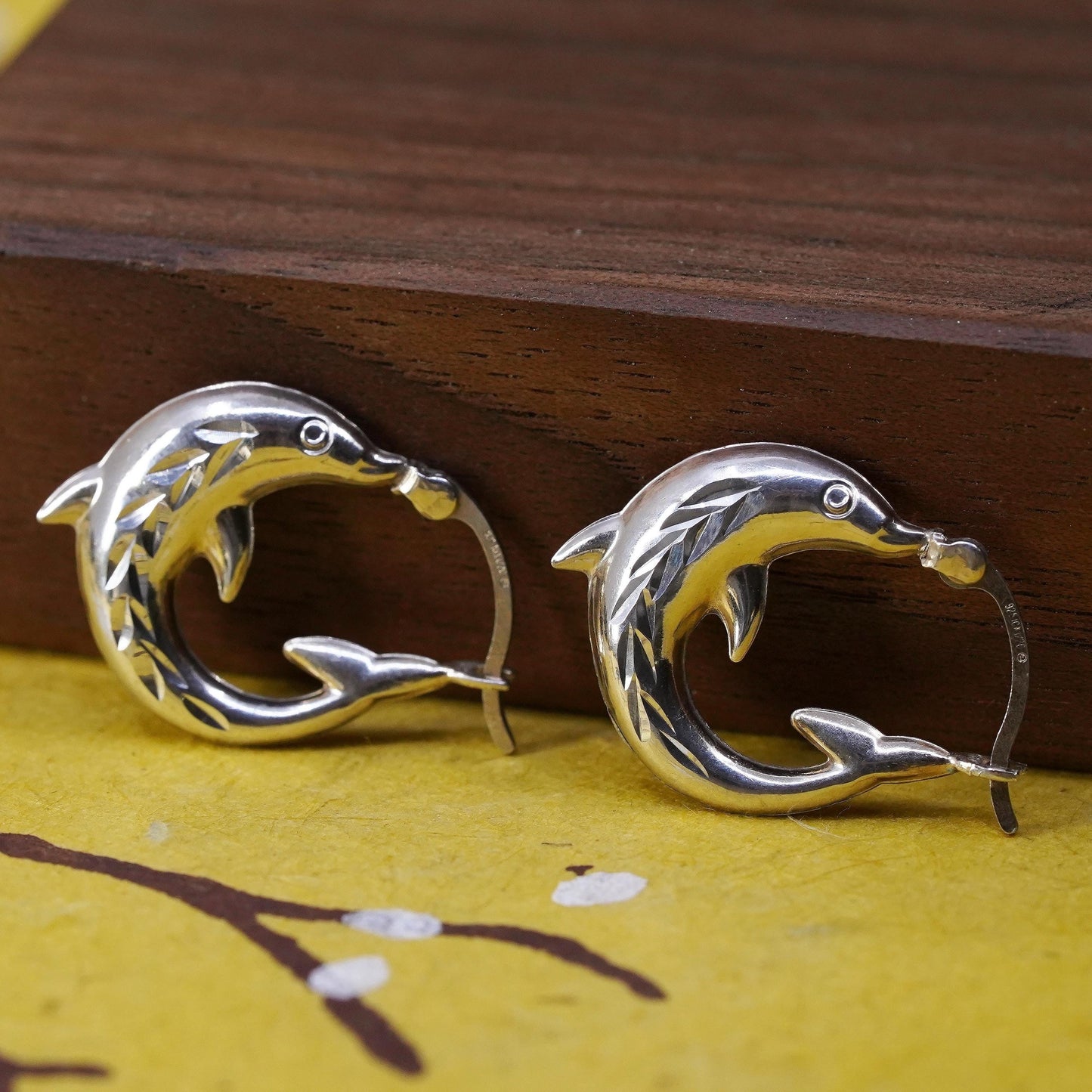 0.5", vintage Sterling silver hoop earrings, dolphin 925 hoops