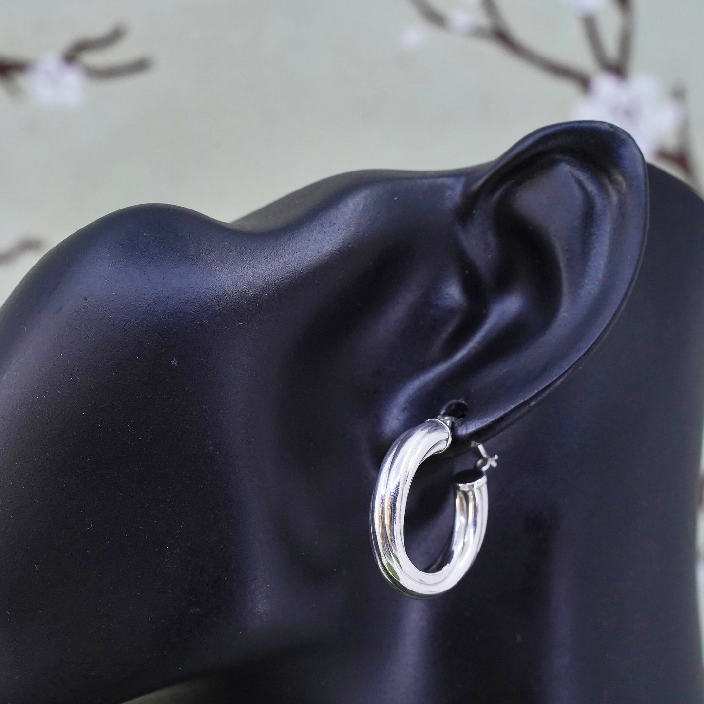 1", Vintage sterling silver loop earrings, twisted minimalist primitive hoops