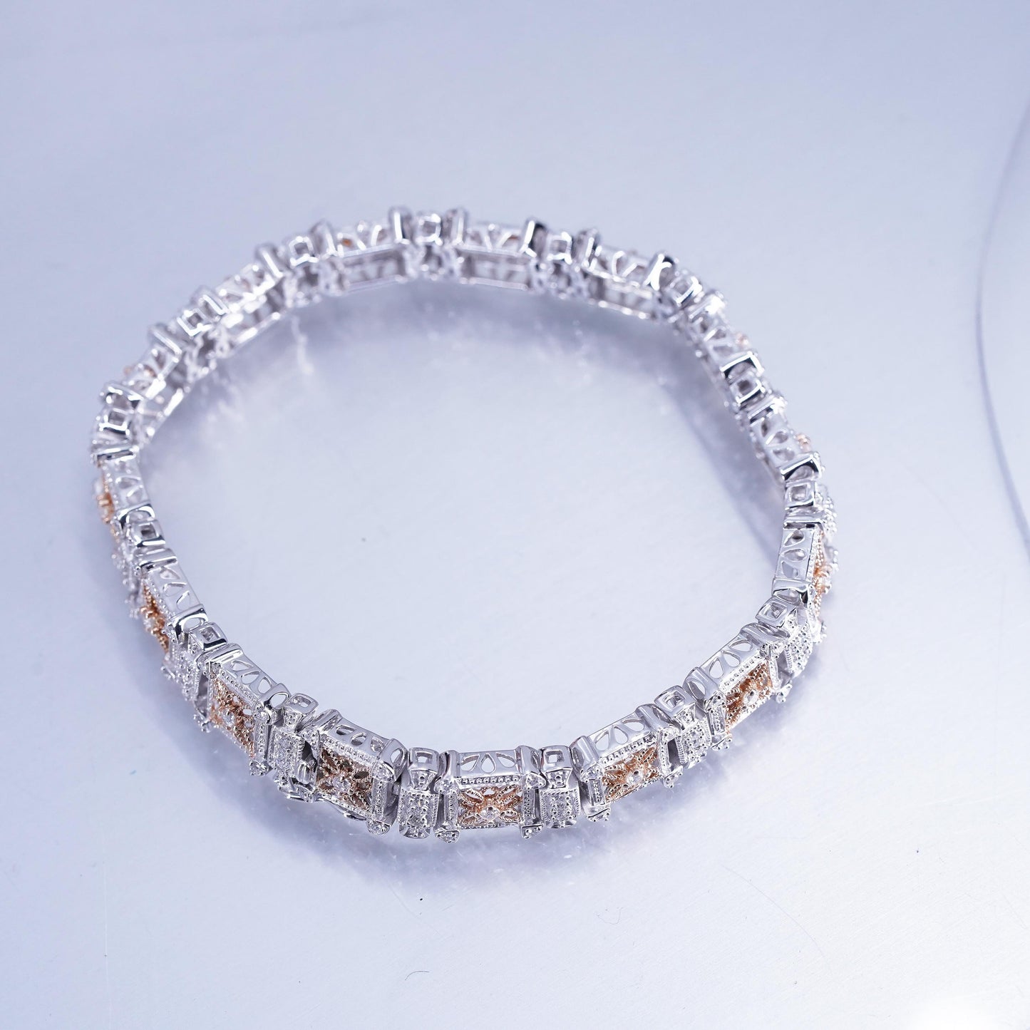 7”, Italian vermeil gold filled Sterling 925 silver tennis bracelet chain cz
