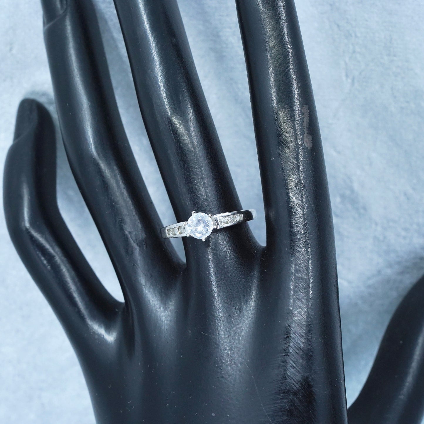 Size 7.25, vintage Sterling 925 silver handmade engagement ring with cluster Cz
