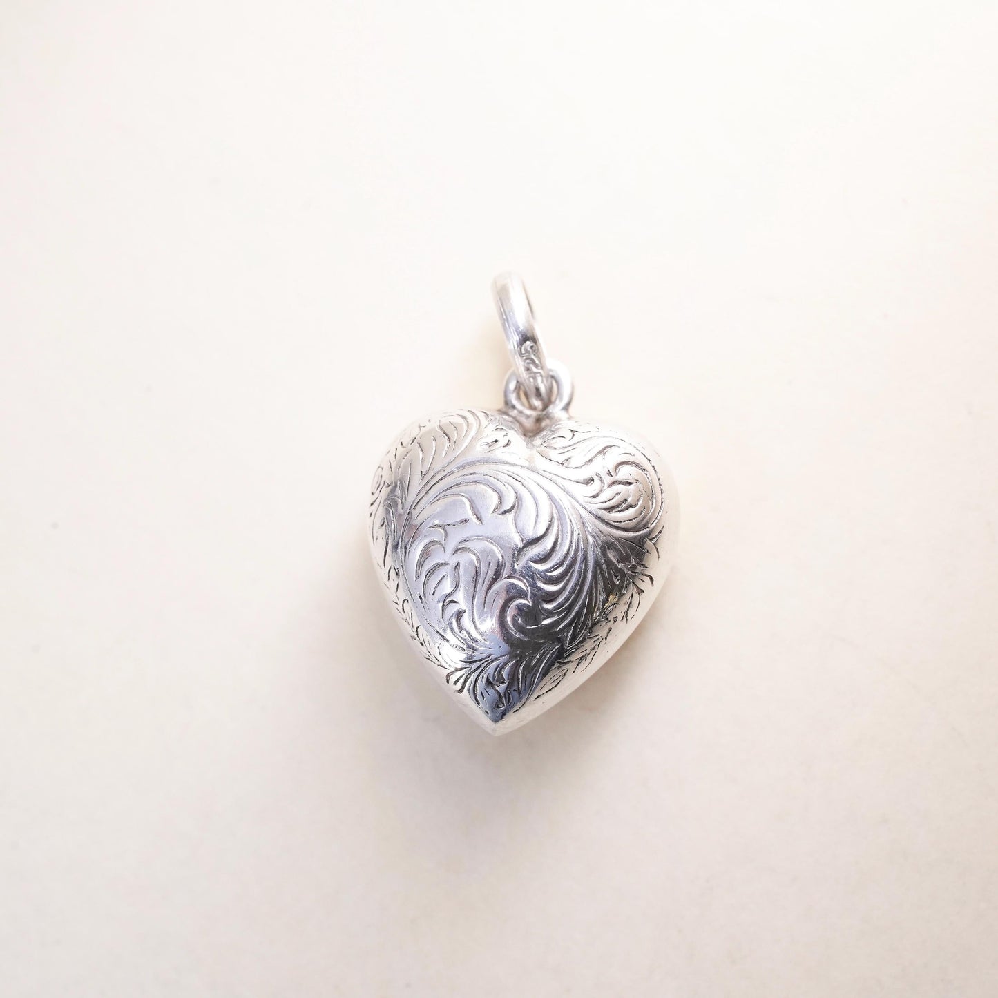 Vintage sterling silver handmade pendant, textured puffy heart