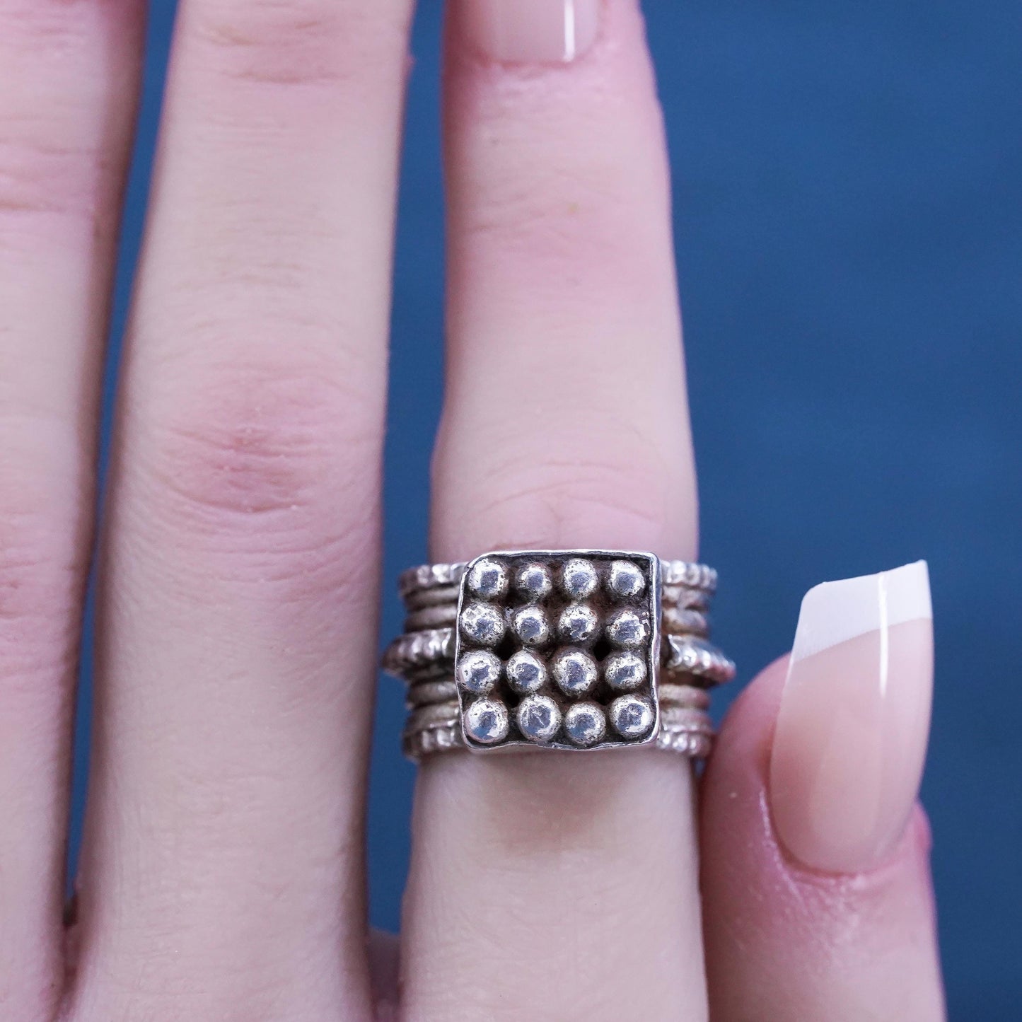 Size 5, vintage Sterling silver statement ring, 925 ring with beads