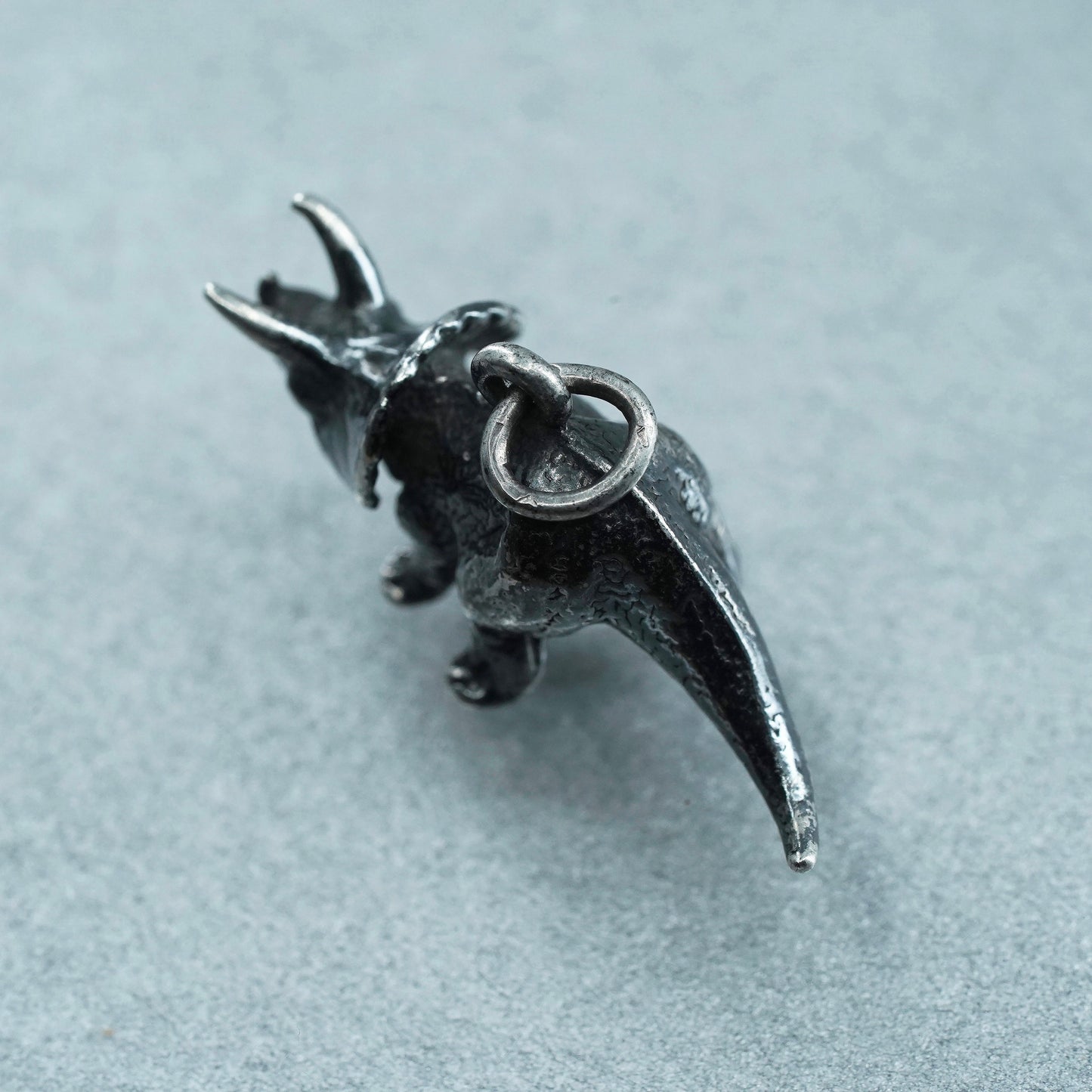 Vintage Sterling silver handmade dinosaur charm, 925 xenoceratops pendant