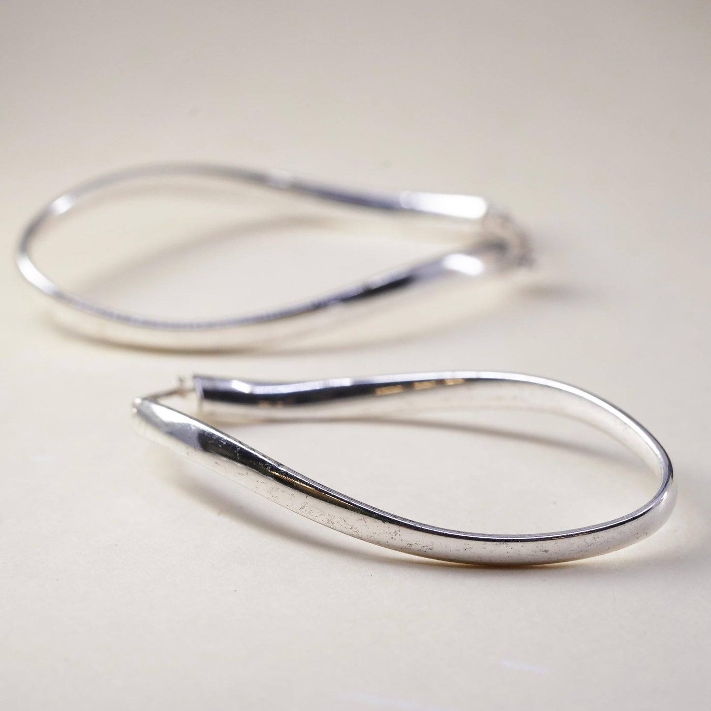 2.25”, Vintage sterling silver loop earrings, minimalist twisted oval hoops