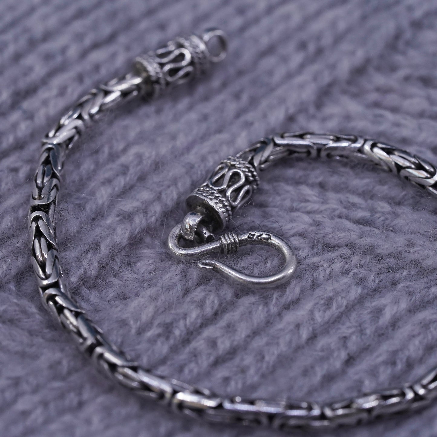 7.5", Sterling silver men's bracelet, 925 handmade Byzantine, birdcage chain