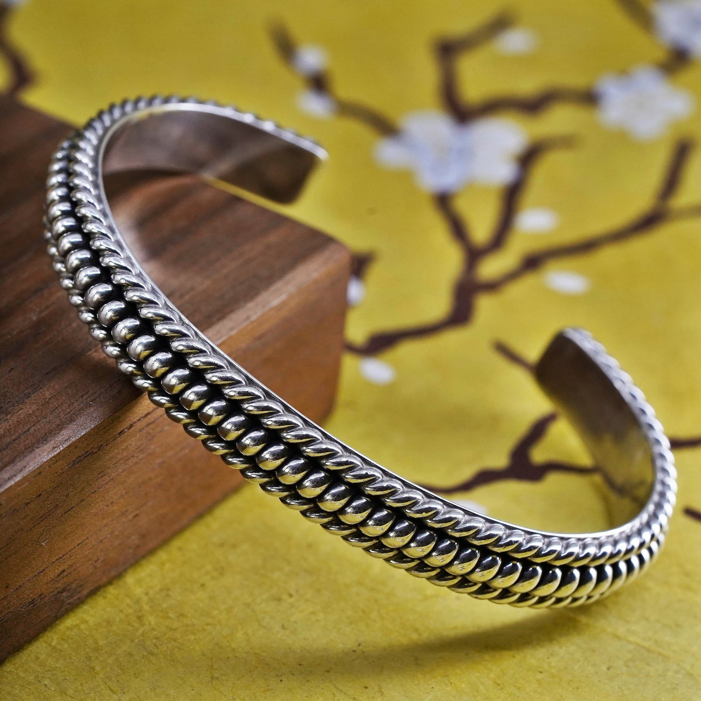 6.75", Vintage Sterling silver handmade bracelet, 925 braided woven cable cuff