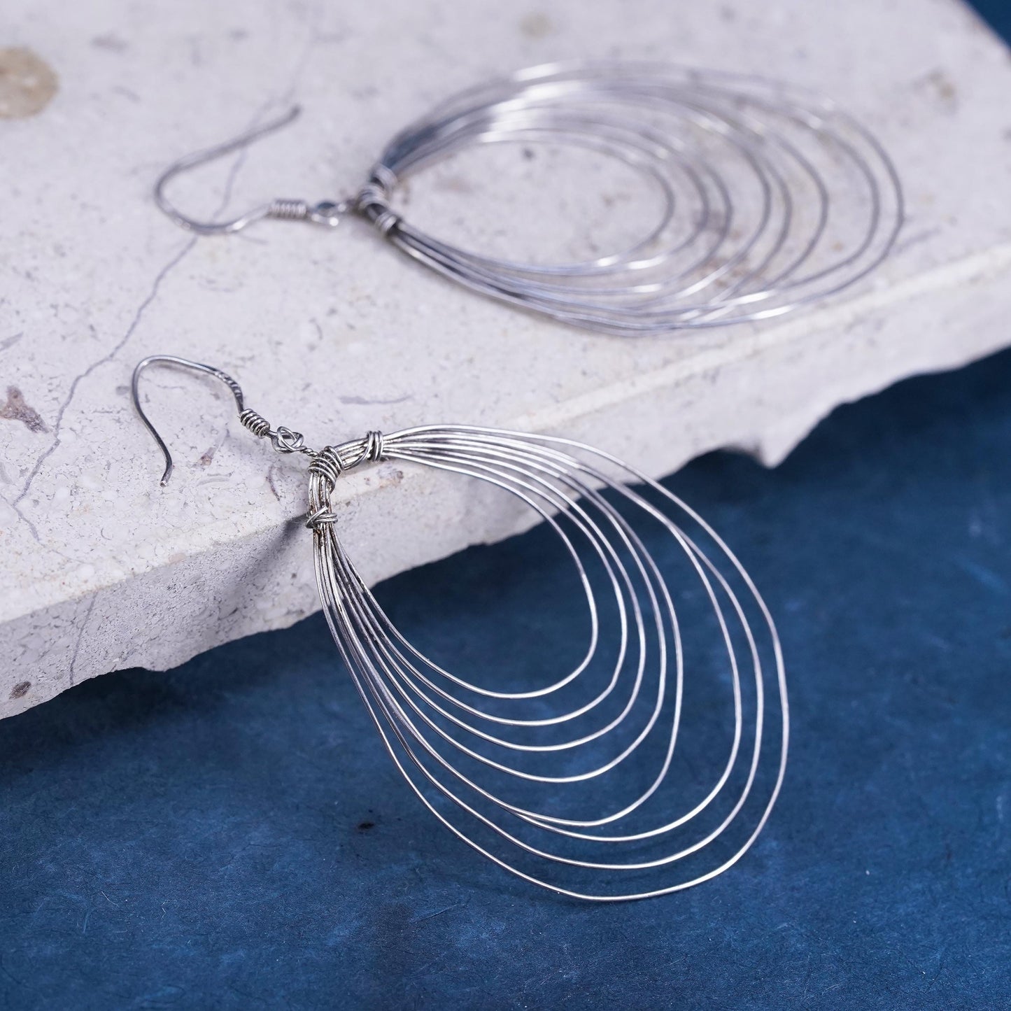 Vintage Sterling handmade Earrings, 925 Silver wired teardrop dangles