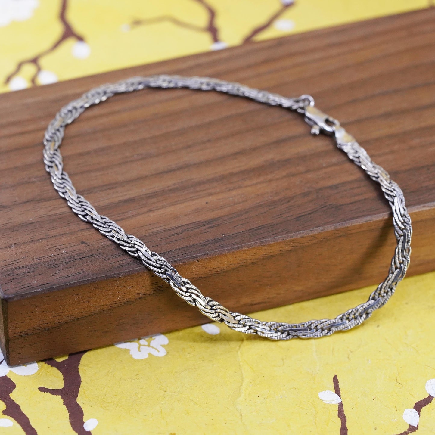 9.75”, vintage Sterling silver handmade curb bracelet, 925 flatten curb anklet