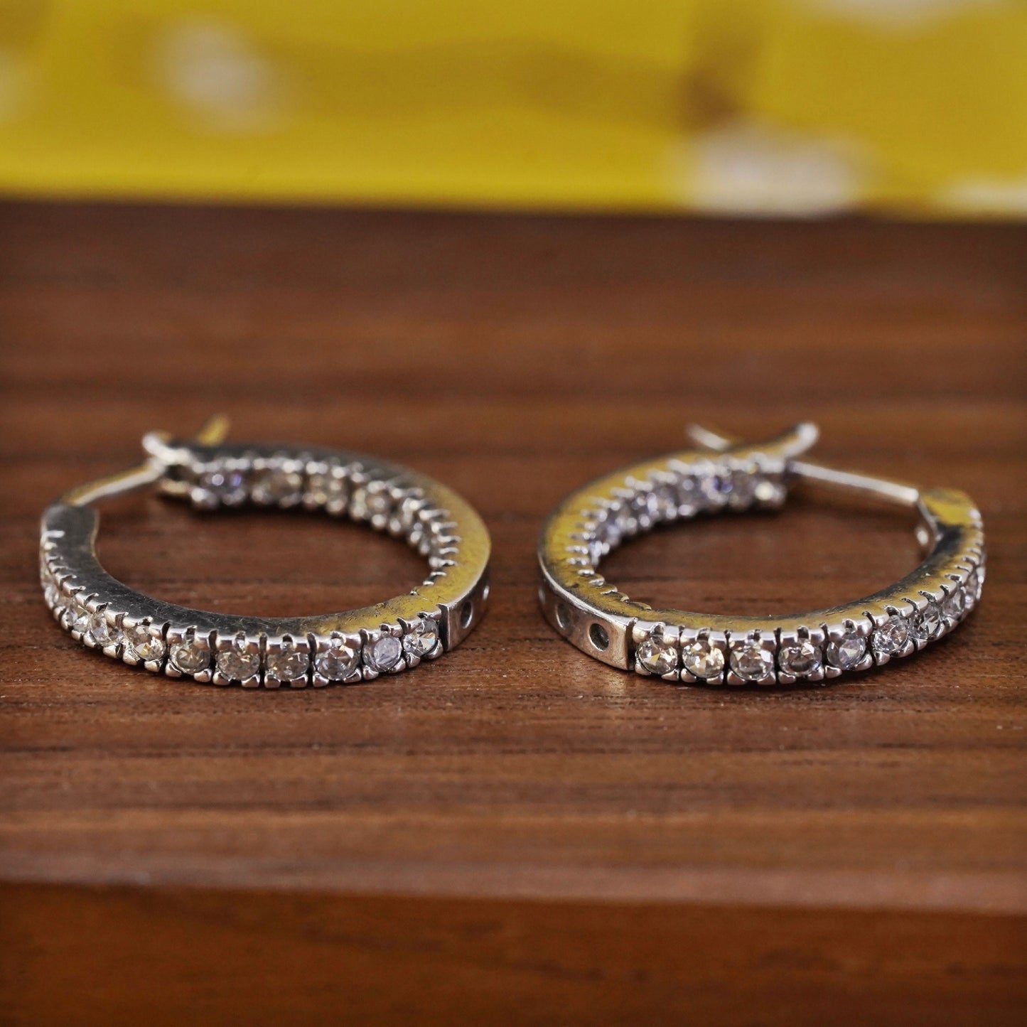 0.75", vintage Sterling silver huggie earrings, 925 hoops with cluster cz