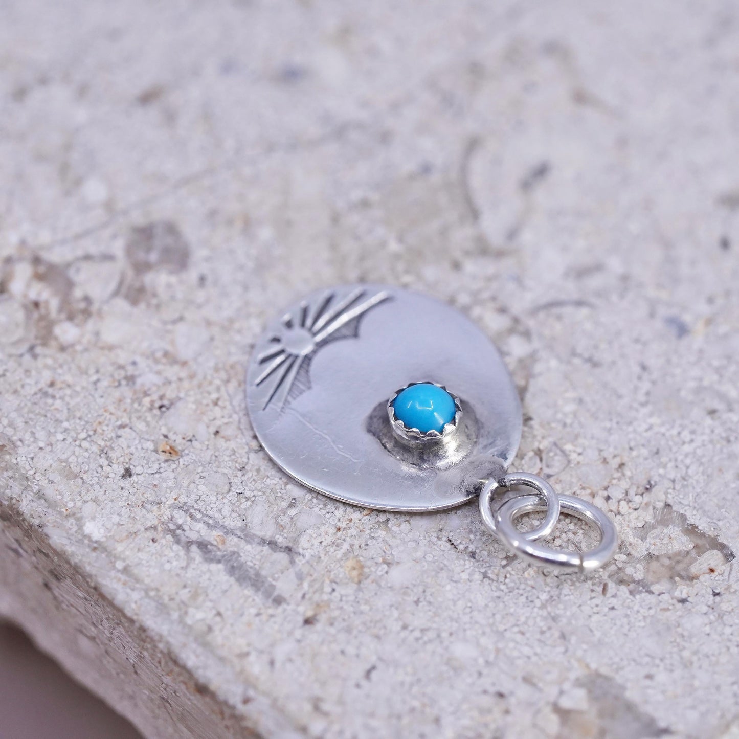 Vintage Native American Sterling silver pendant, 925 turquoise teardrop charm