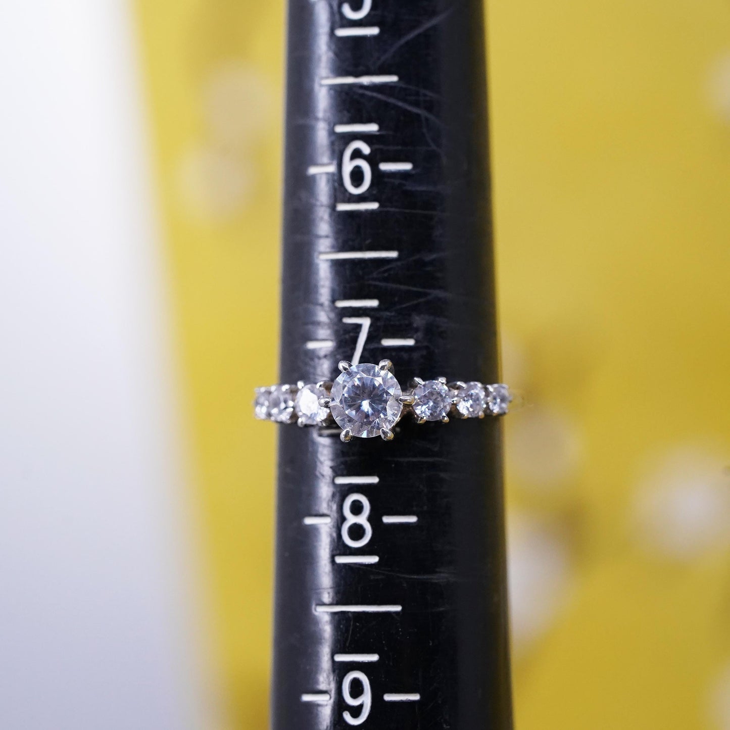 Size 7.25, vintage Sterling 925 silver engagement ring with clear cz ring