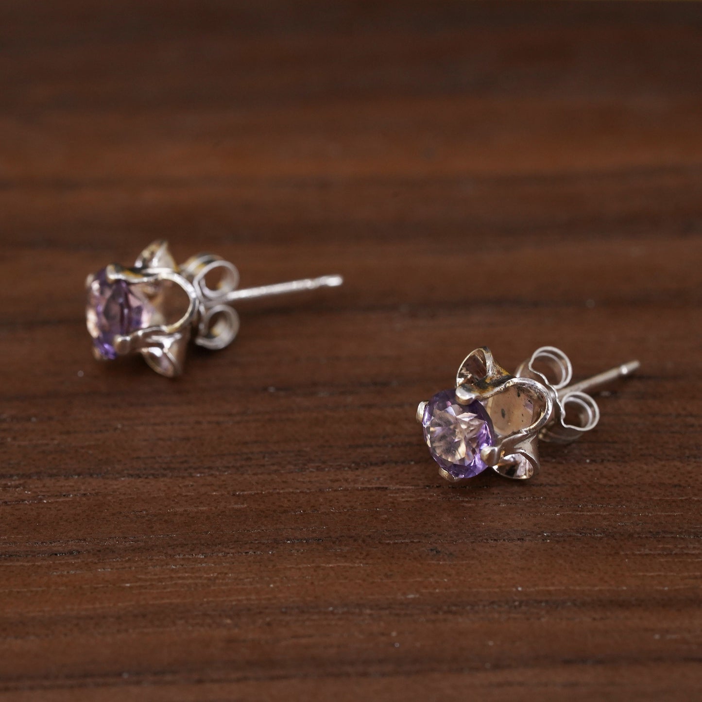 Vintage Sterling 925 silver amethyst studs, earrings
