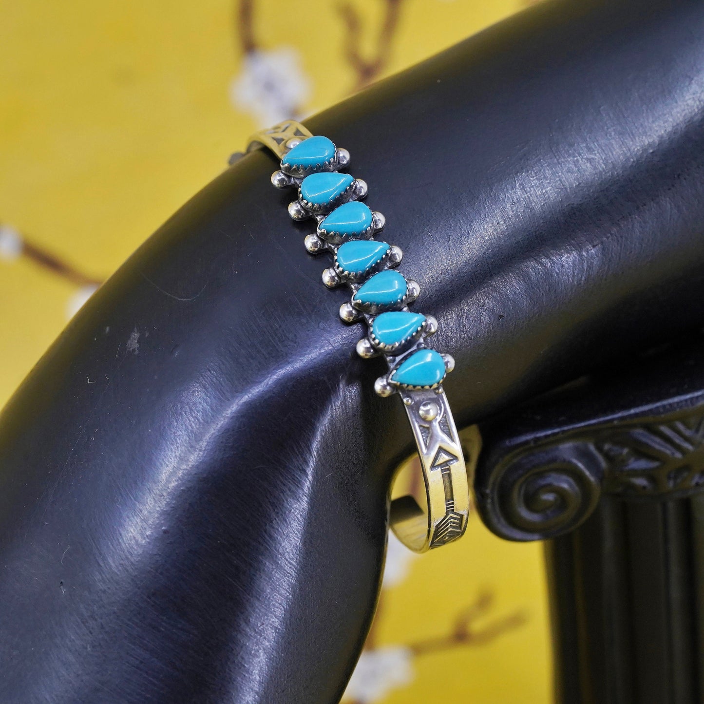 5.25”, VTG Navajo Pacific Jewelry Sterling silver bracelet, 925 cuff turquoise