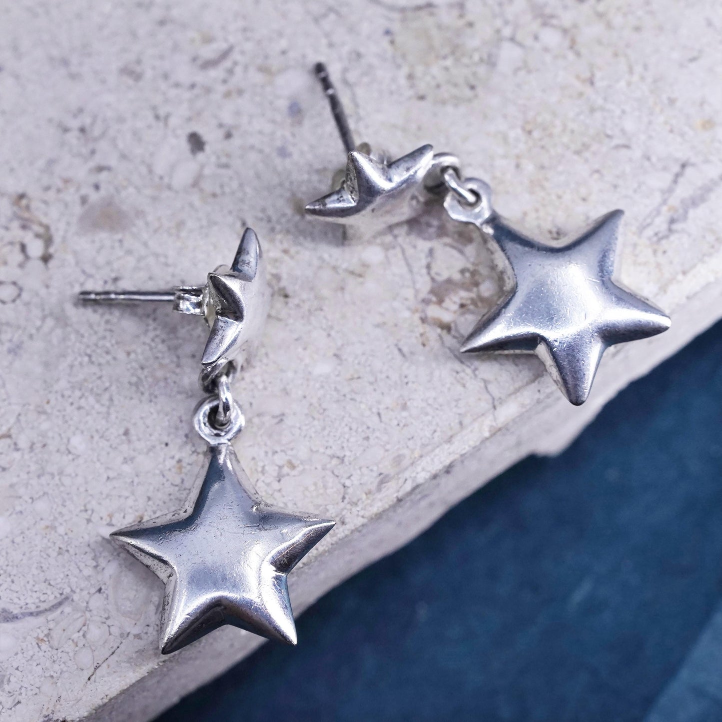 Vintage Sterling Silver handmade Earrings. 925 star dangles