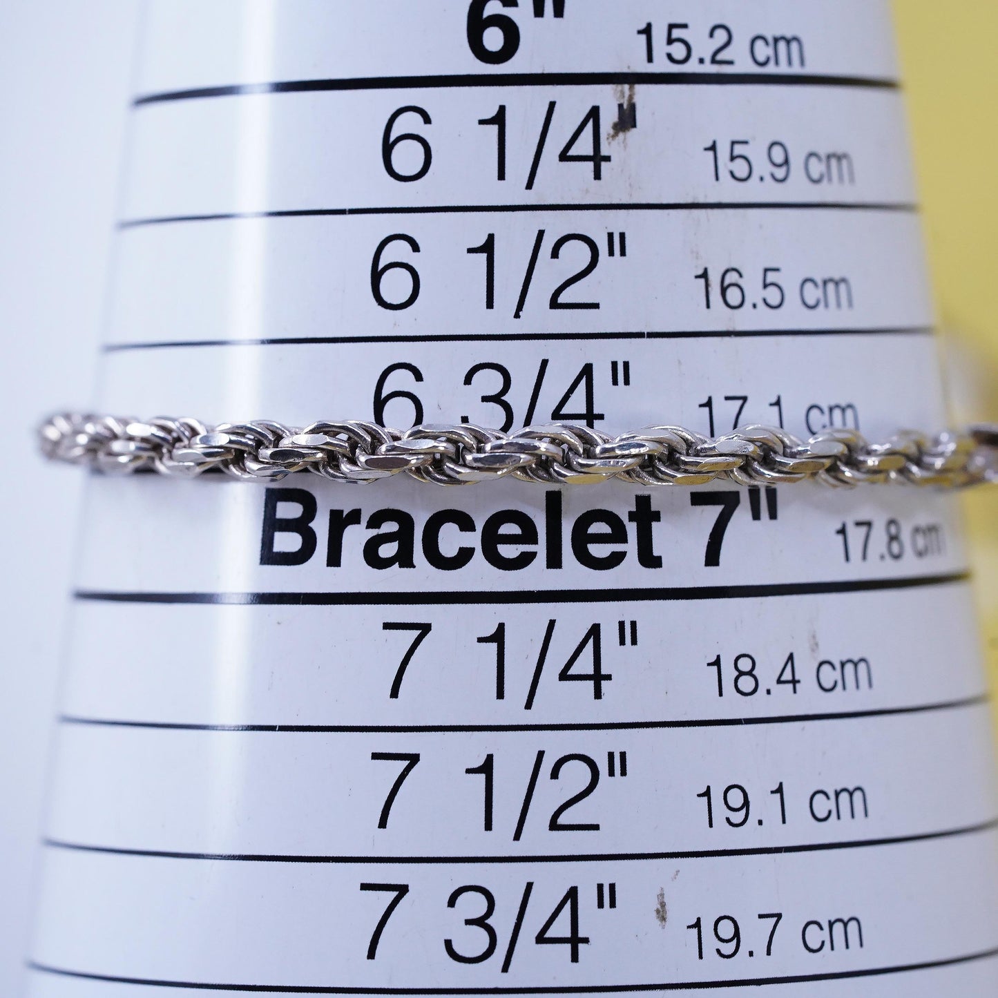 7" 3mm, vintage Sterling silver diamond cut rope bracelet, Italy 925 chain