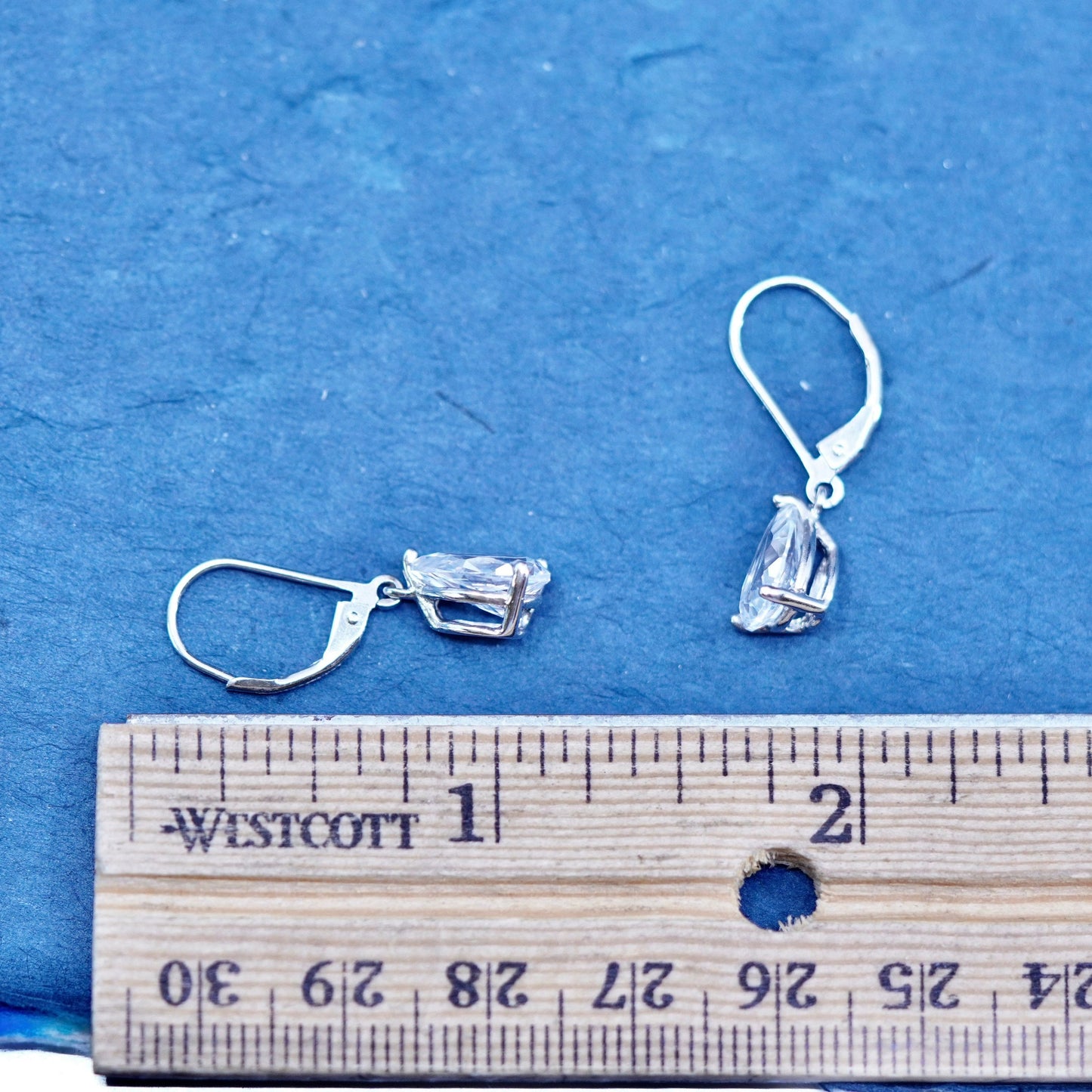 Vintage sterling silver earrings, solid 925 silver with teardrop cz dangles