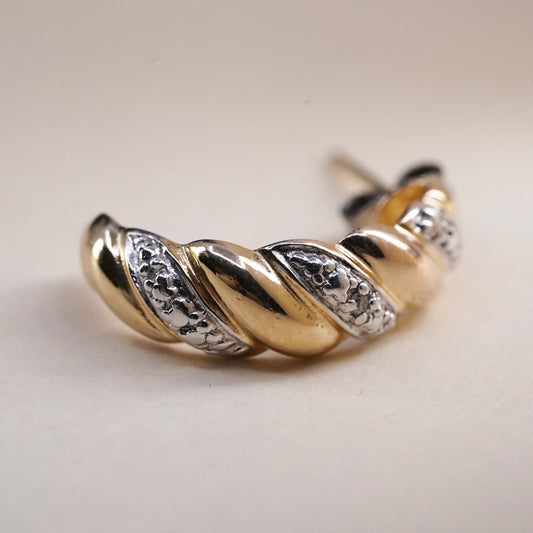 0.5", Vintage vermeil gold over sterling silver single earring, stud diamond