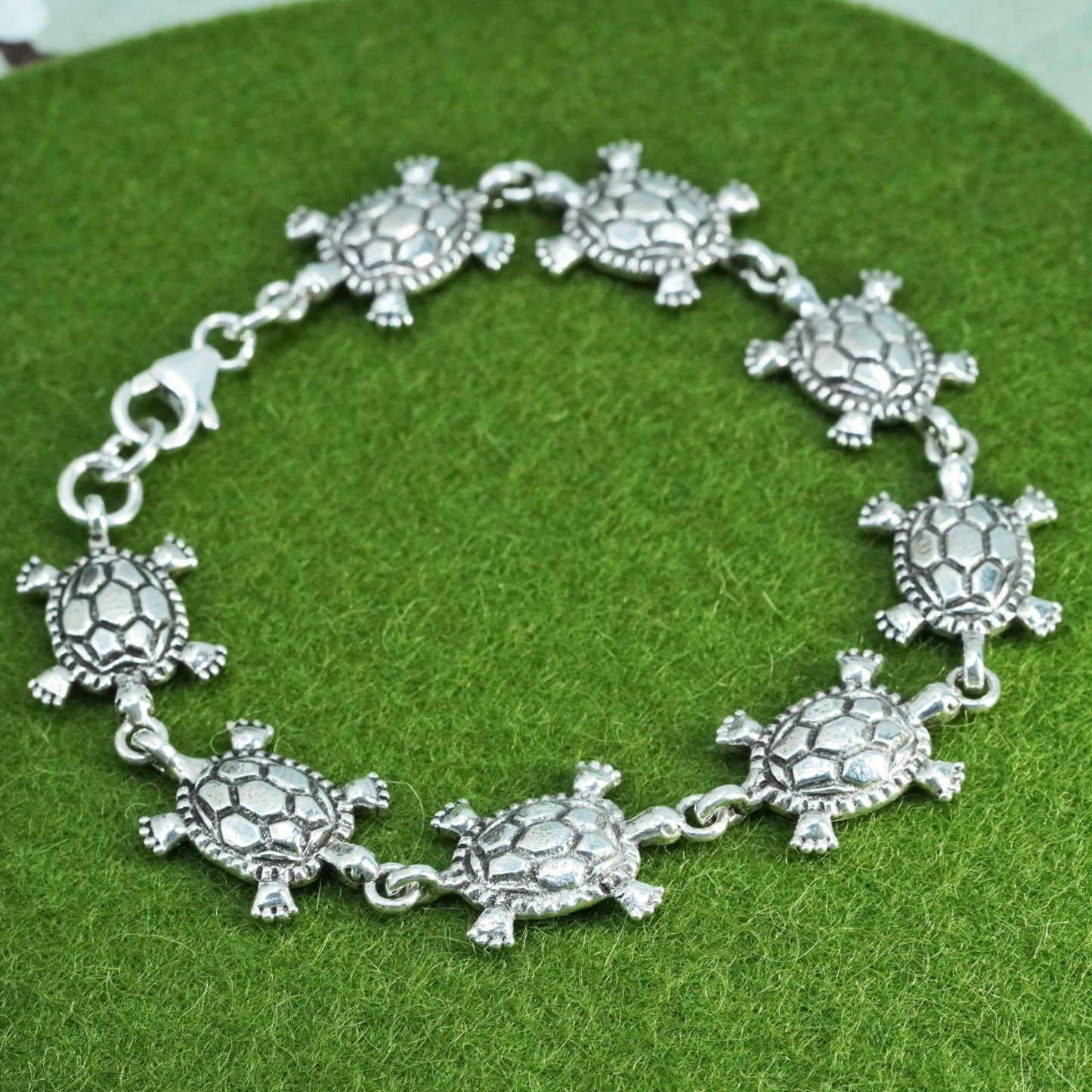 6.5”, Vintage sterling silver handmade bracelet, 925 turtle chain