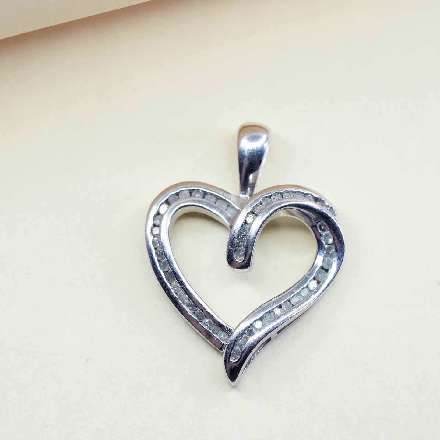 vintage Sterling silver Pendant, 925 heart Pendant with cluster real diamond