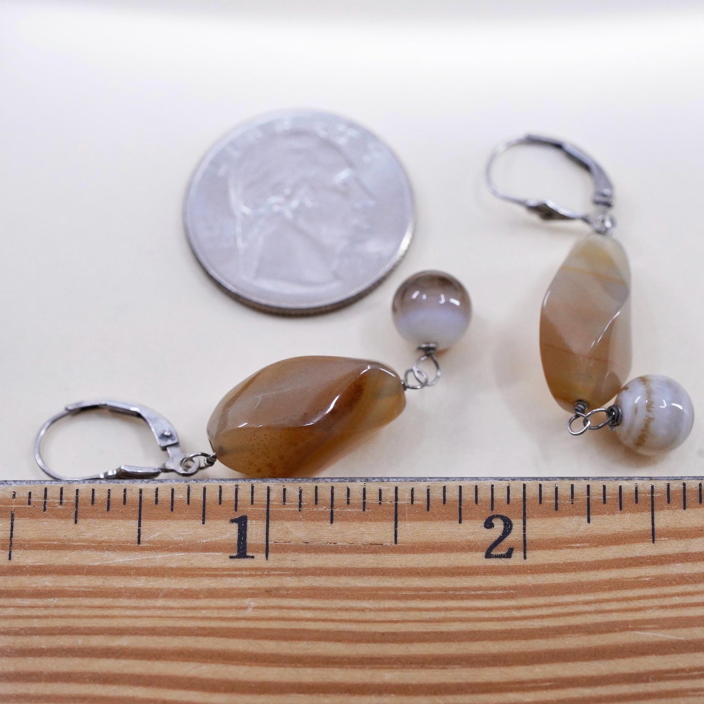 Vintage Sterling silver handmade earrings, 925 hooks with agate nuggets