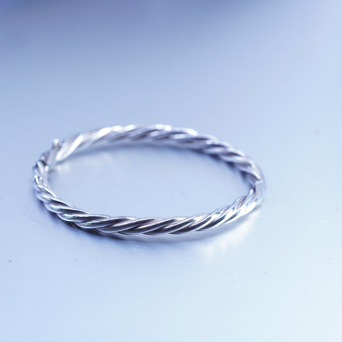 7”, Vintage Sterling 925 silver handmade bracelet, twisted tube bangle